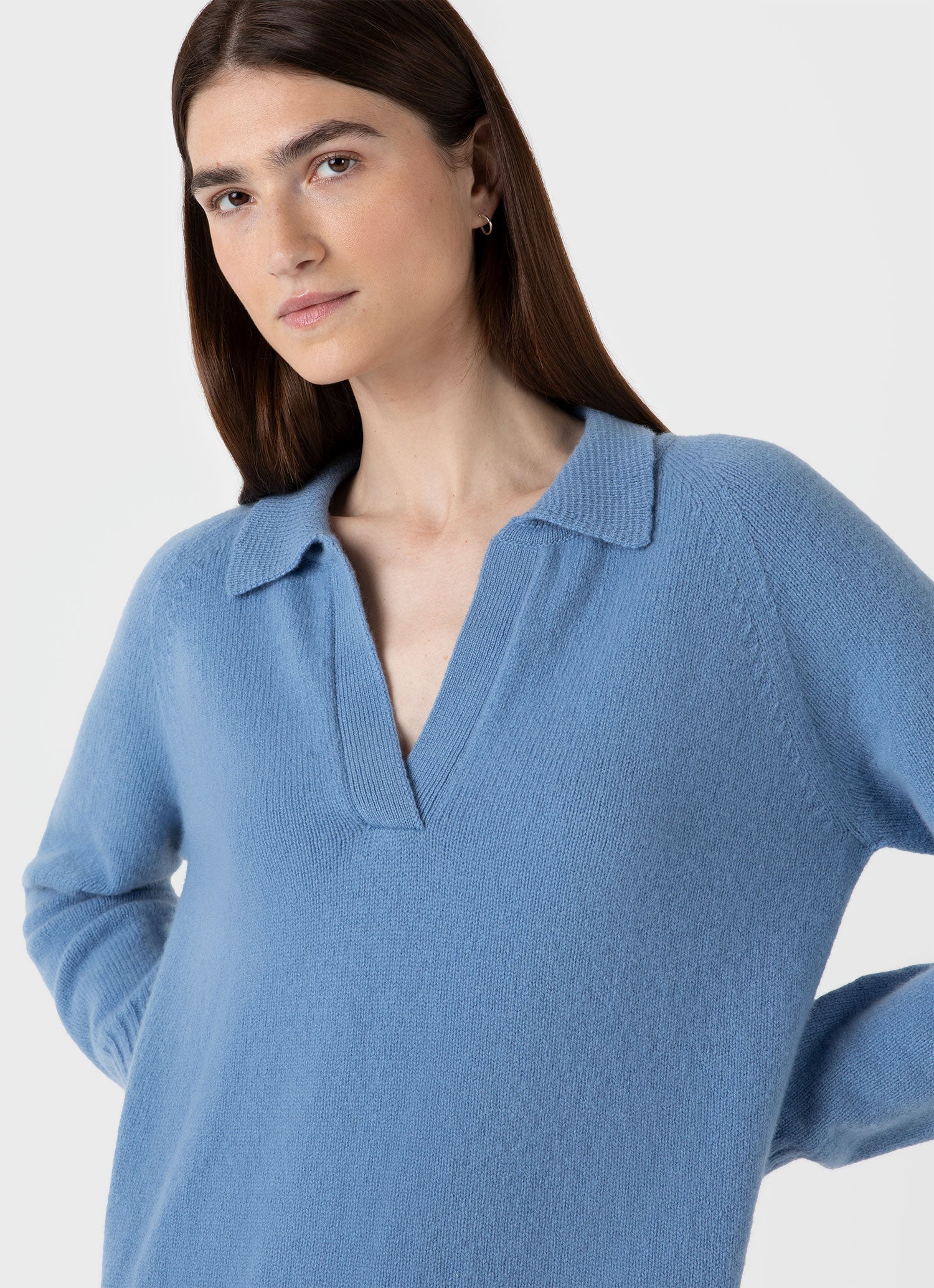 Women's Lambswool Polo Jumper in Cornflower - Image 4