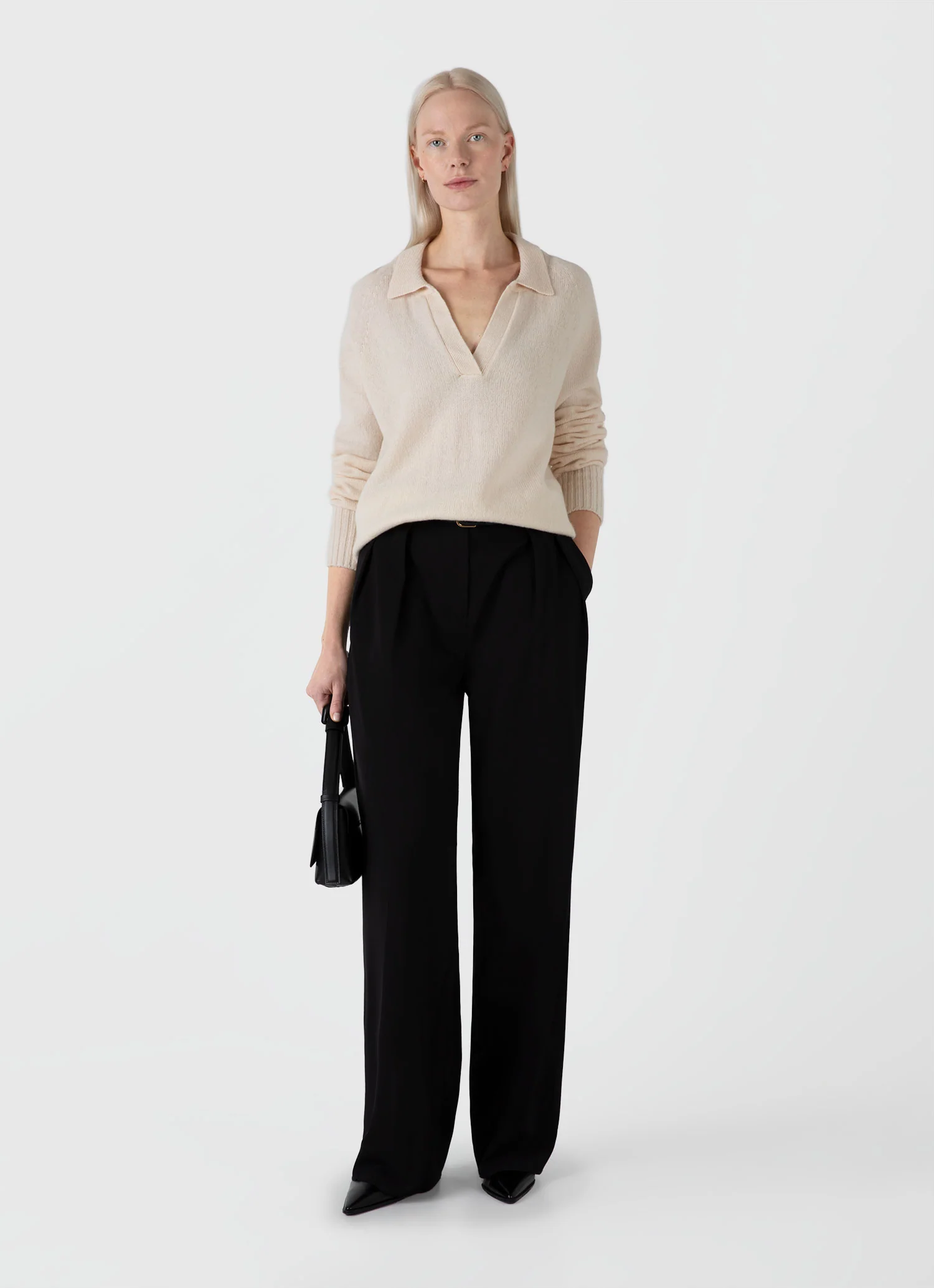 Women's Lambswool Polo Jumper in Ecru - Image 2
