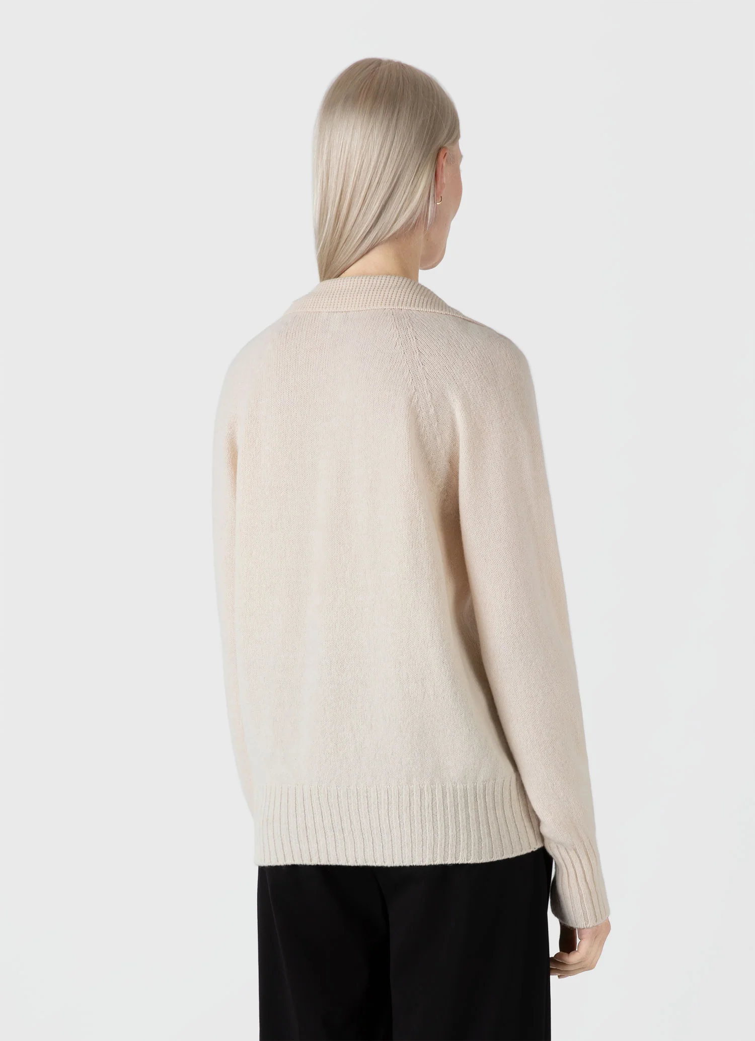 Women's Lambswool Polo Jumper in Ecru - Image 3