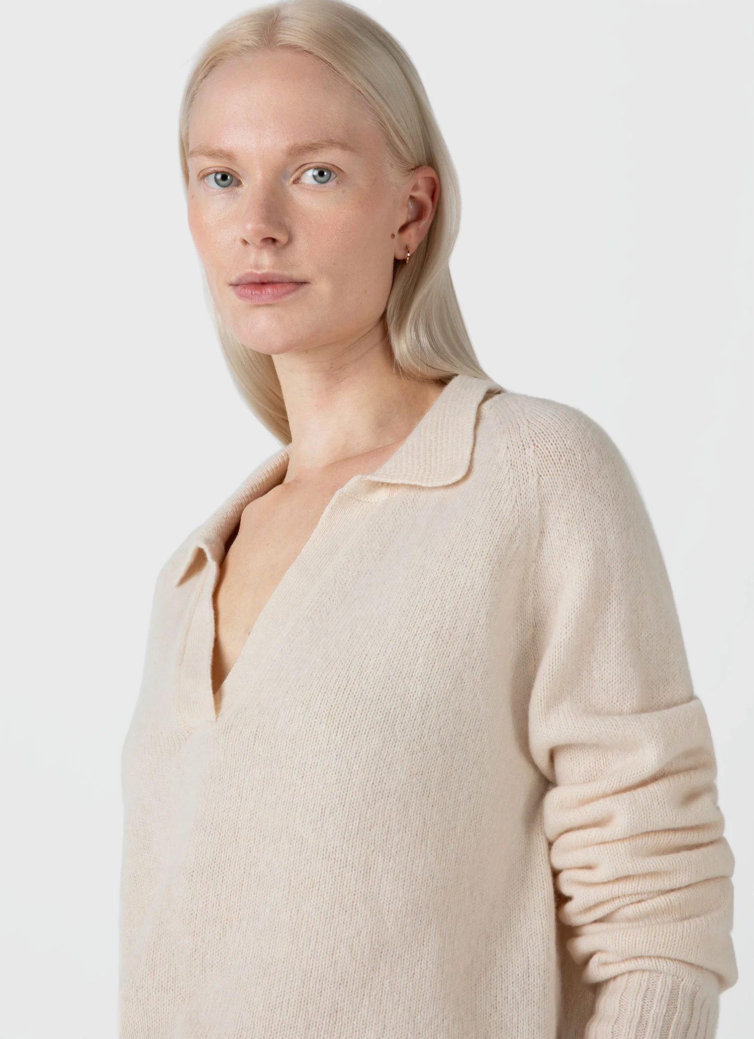 Women's Lambswool Polo Jumper in Ecru - Image 4