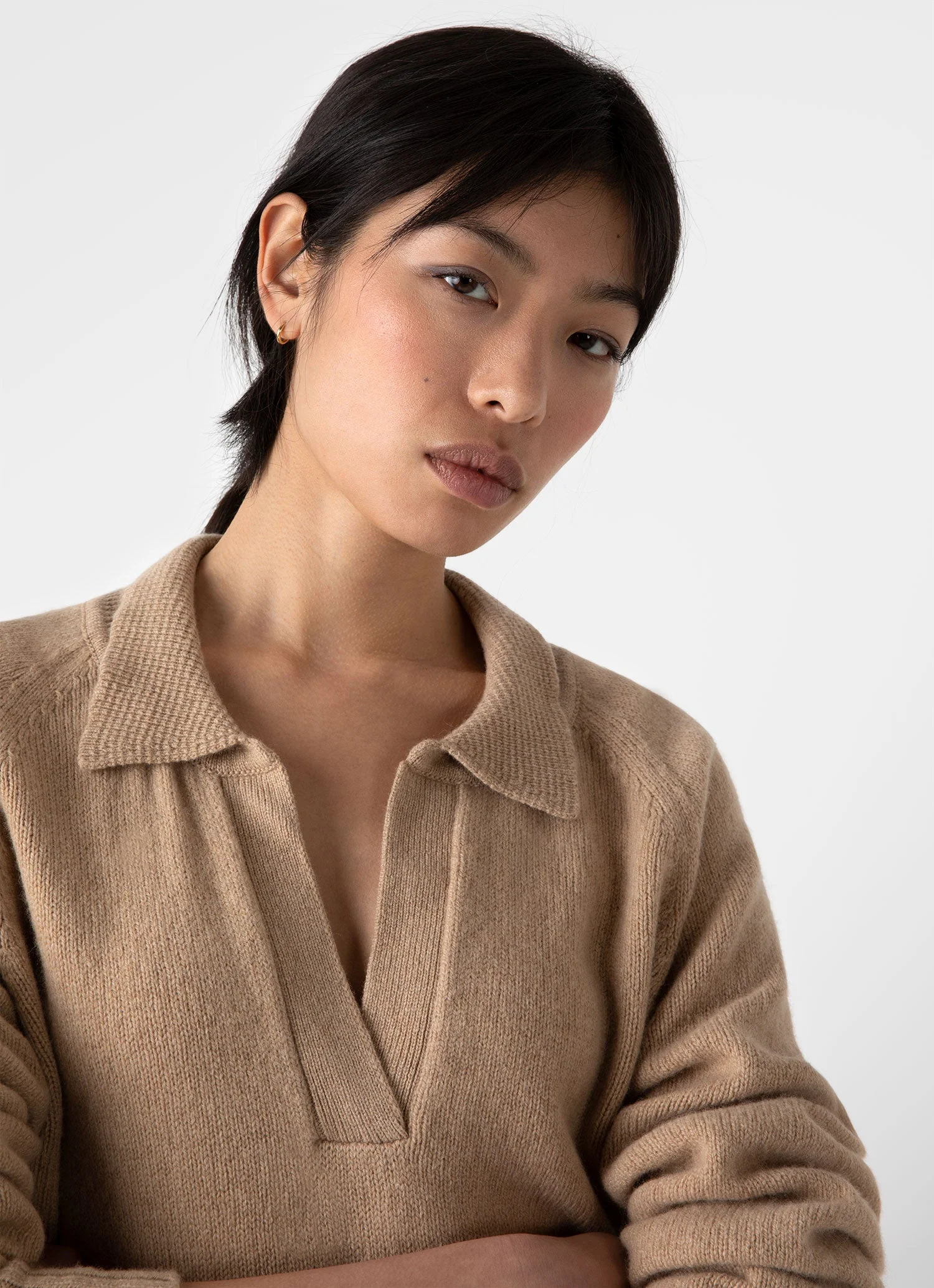 Women's Lambswool Polo Jumper in Light Camel - Image 2