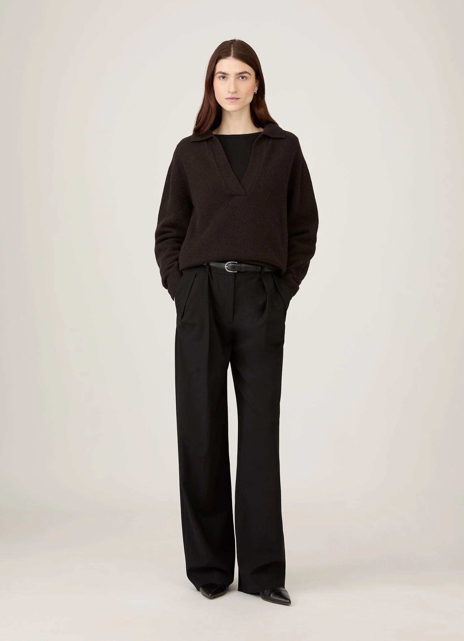 Women's Lambswool Polo Neck Jumper in Truffle - Image 2