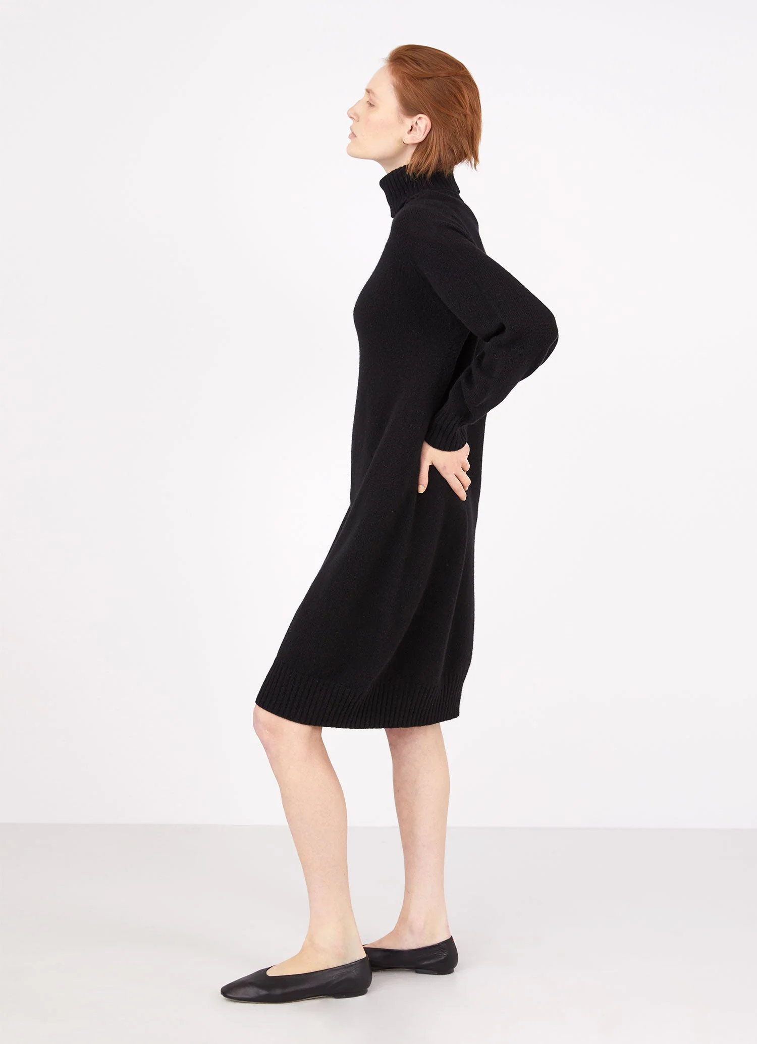 Women's Lambswool Roll Neck Dress in Black - Image 3