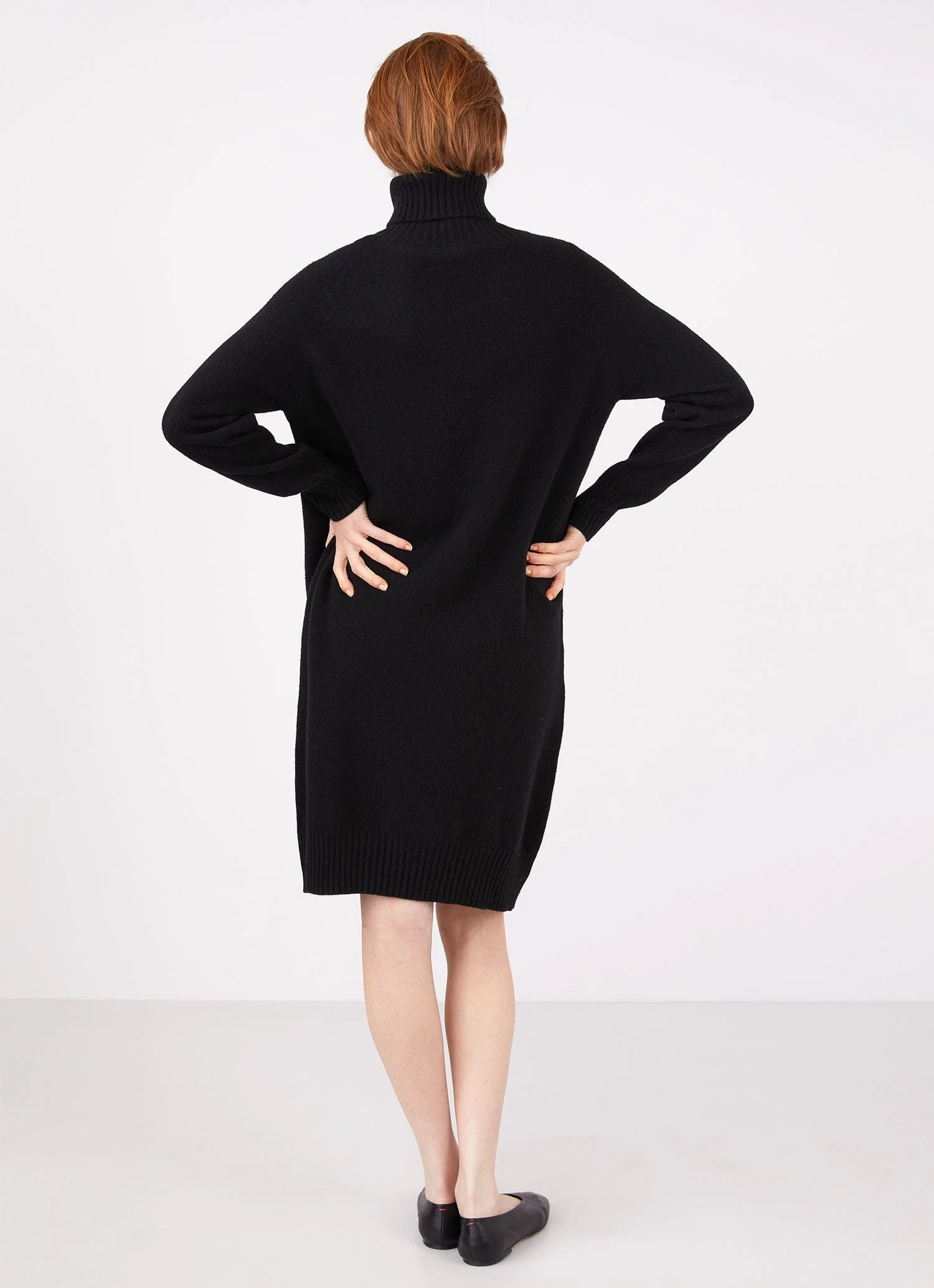 Women's Lambswool Roll Neck Dress in Black - Image 4