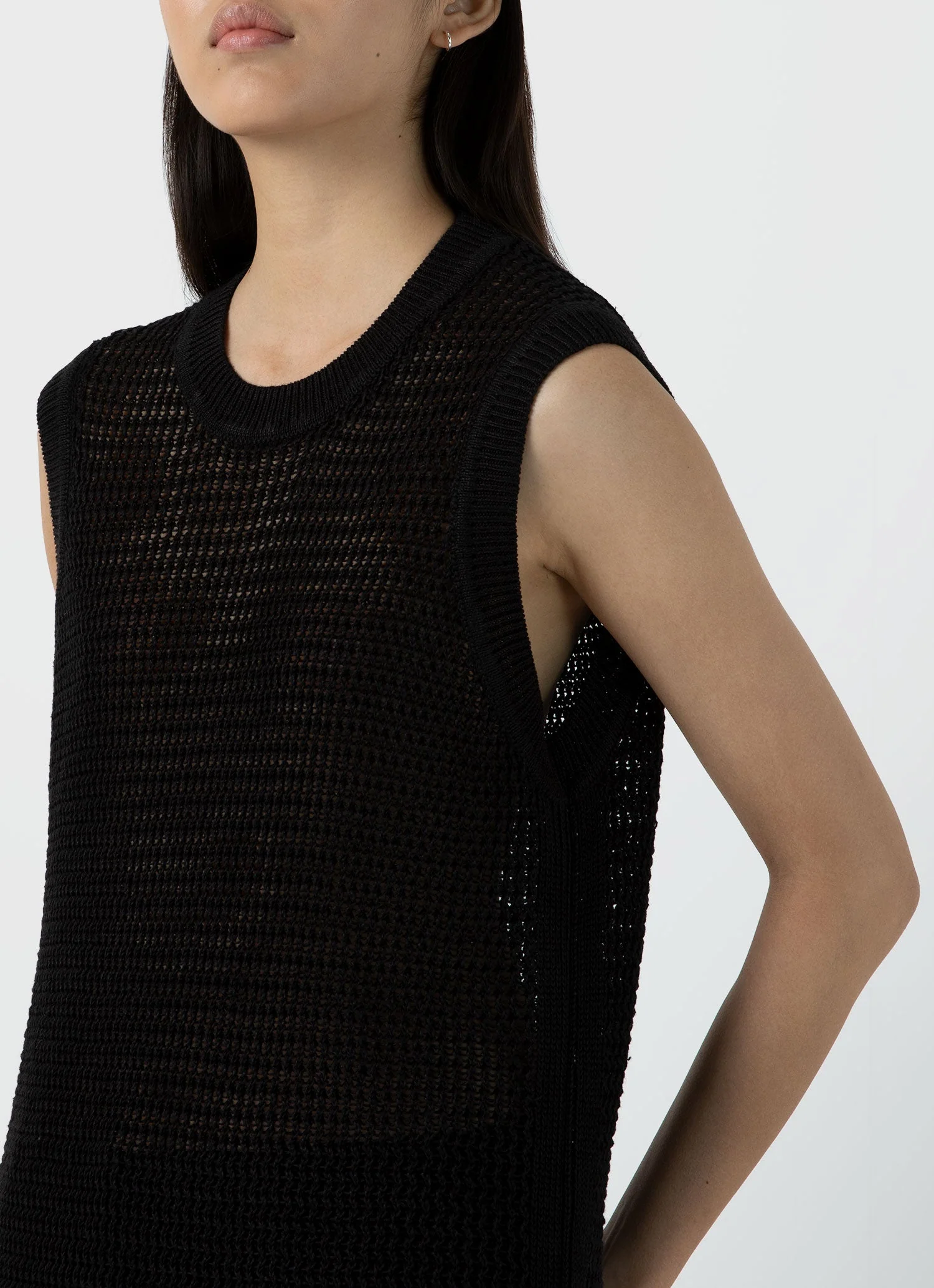 Women's Linen Mesh Dress in Black - Image 3