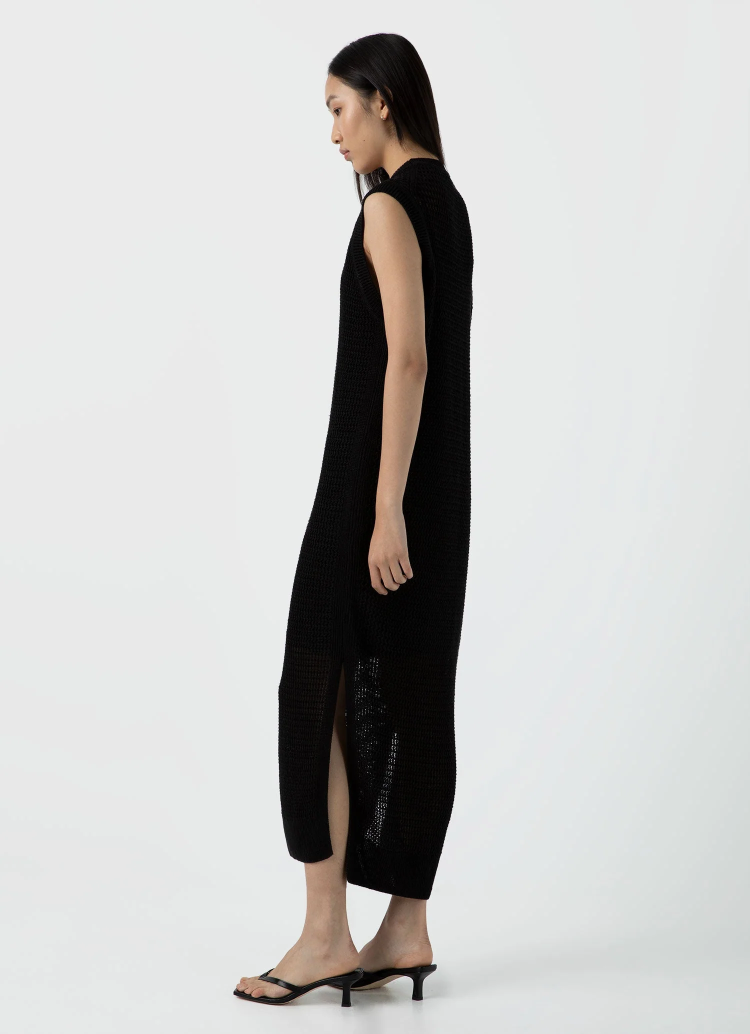 Women's Linen Mesh Dress in Black - Image 4