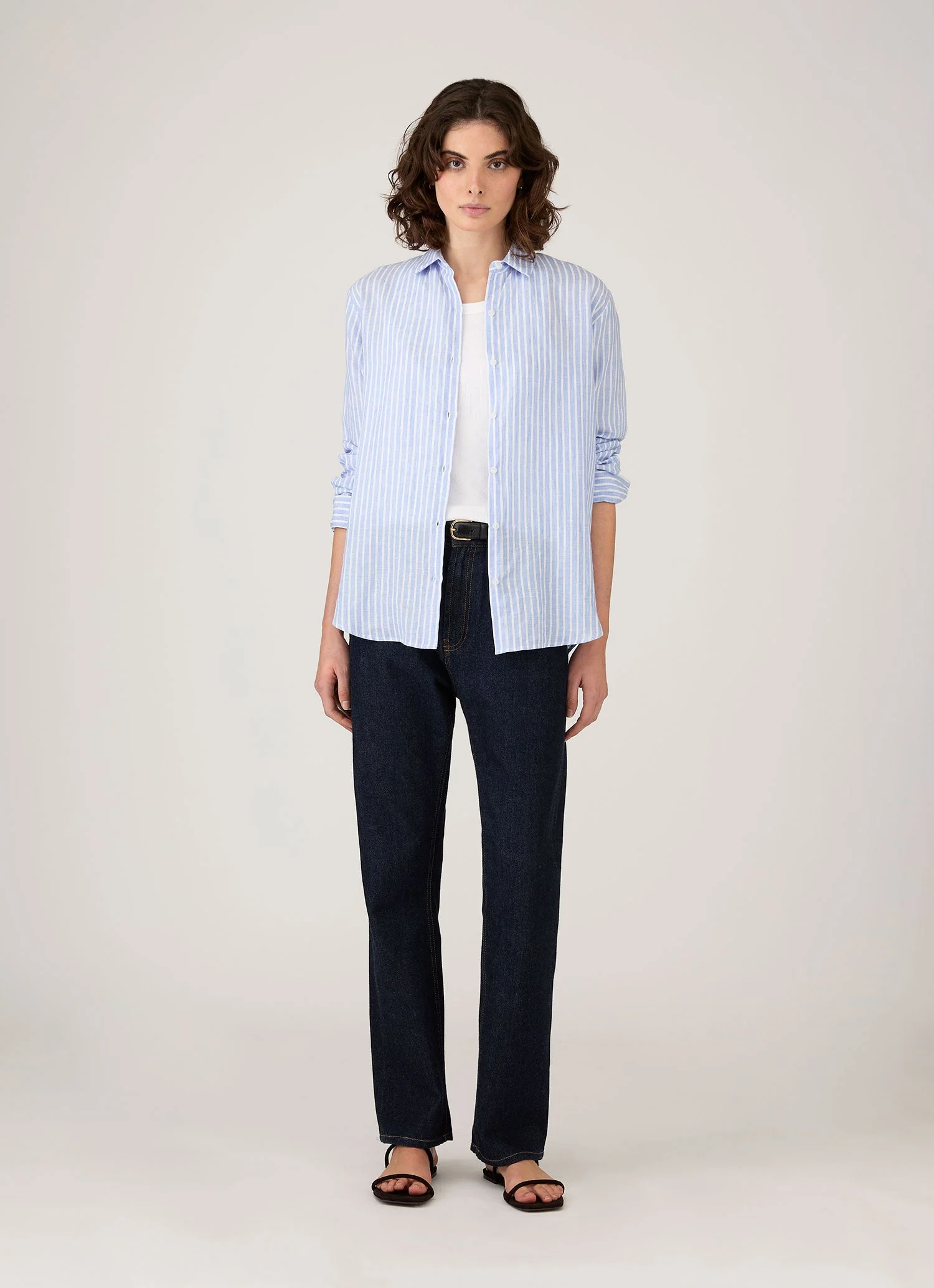 Women's Linen Shirt in Blue/White - Image 2