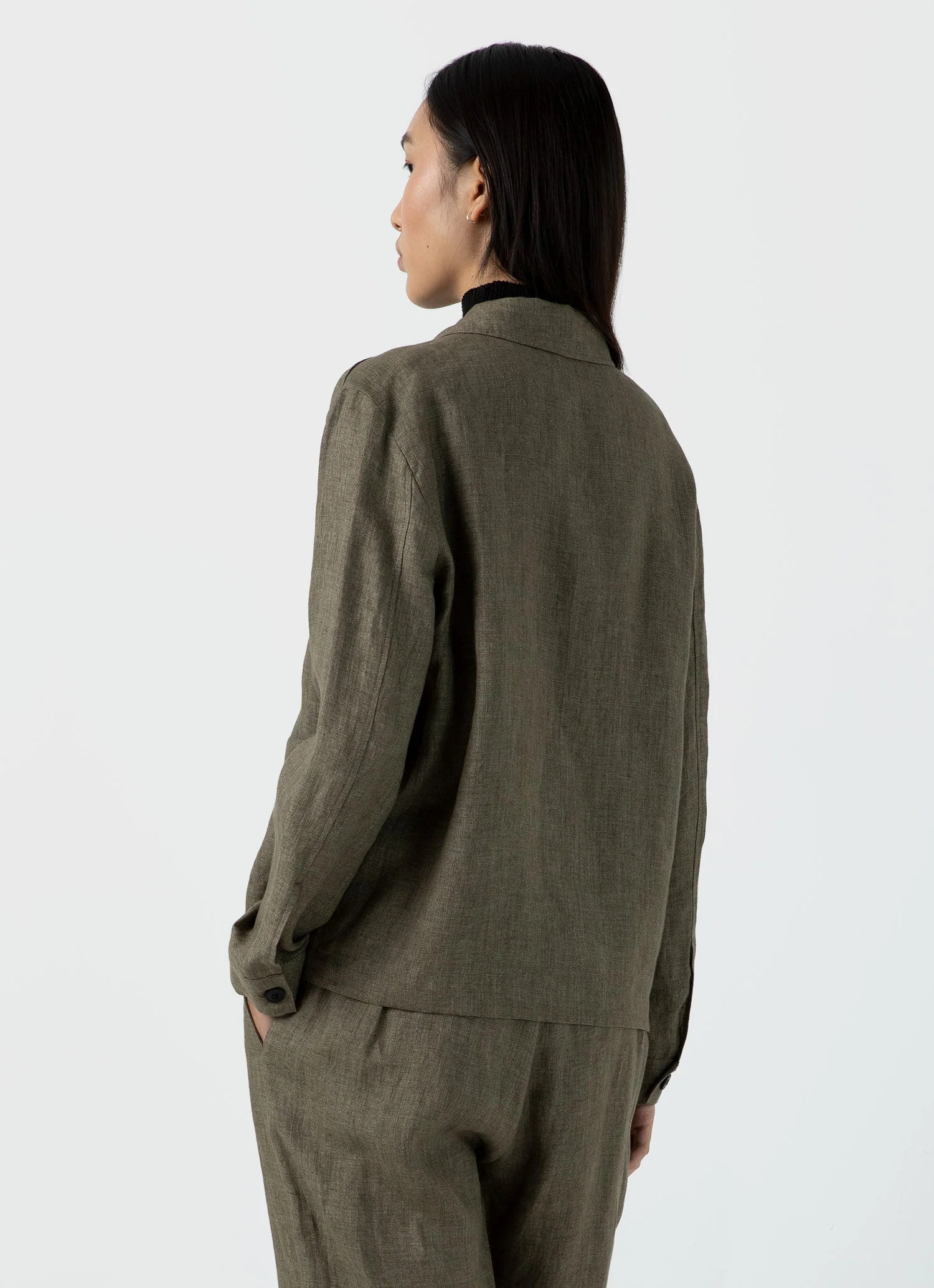 Women's Linen Twin Pocket Jacket in Khaki - Image 4