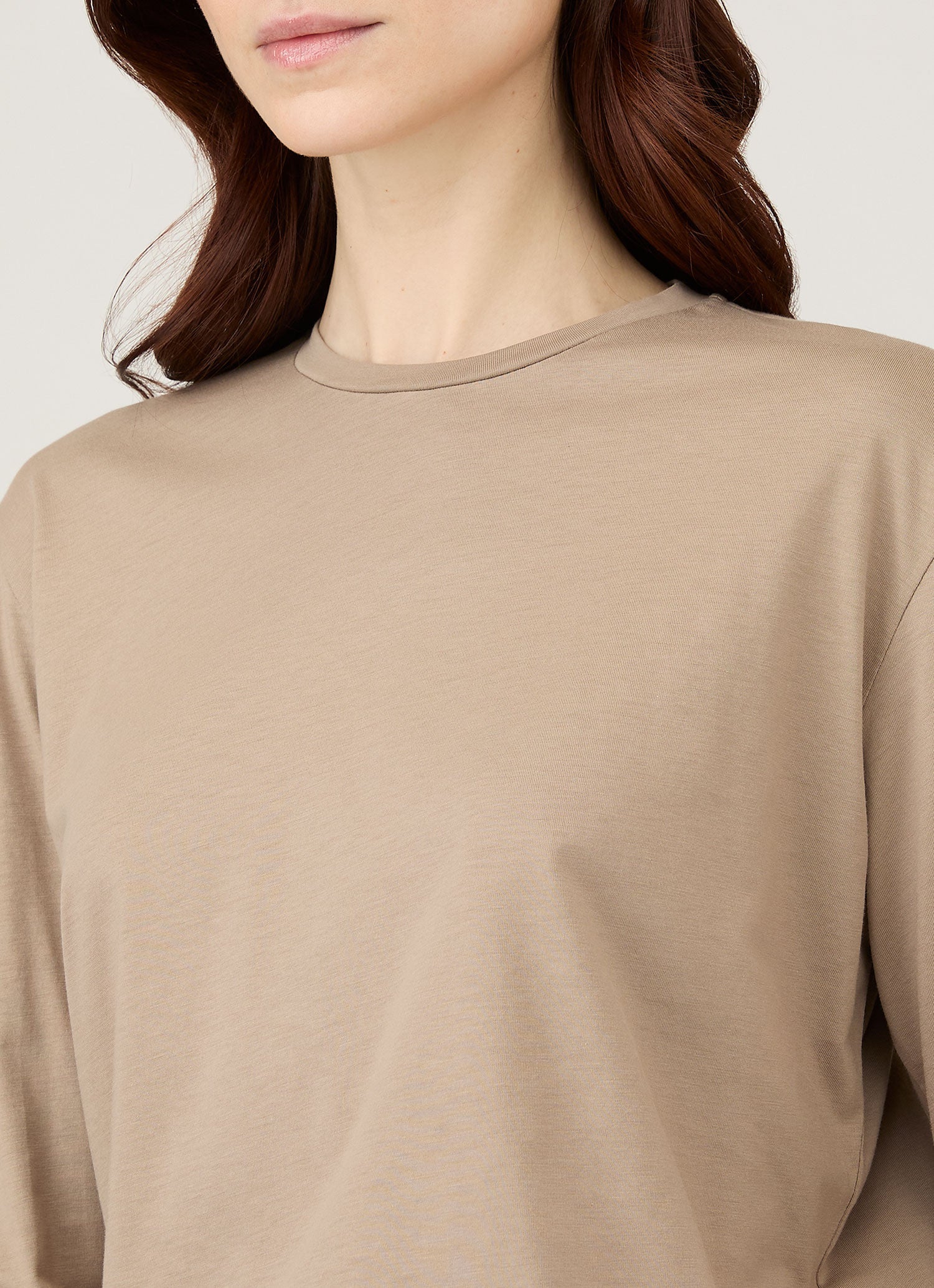 Women's Long Sleeve Boy Fit T-shirt in Mink - Image 4