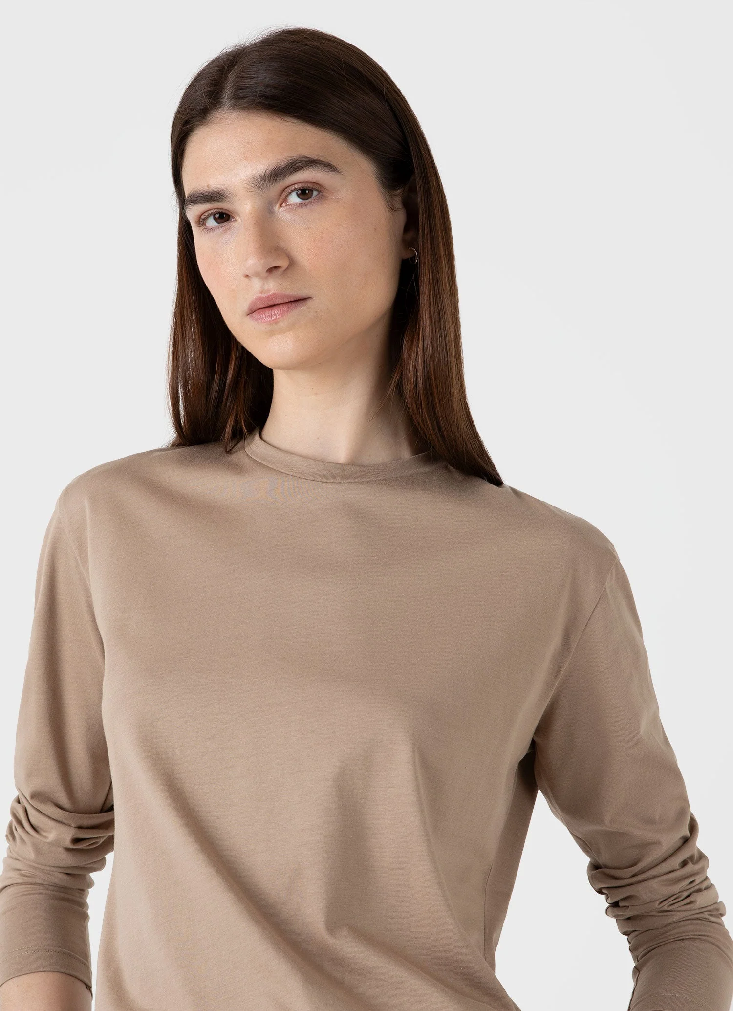 Women's Long Sleeve Boy Fit T-shirt in Sandstone - Image 4
