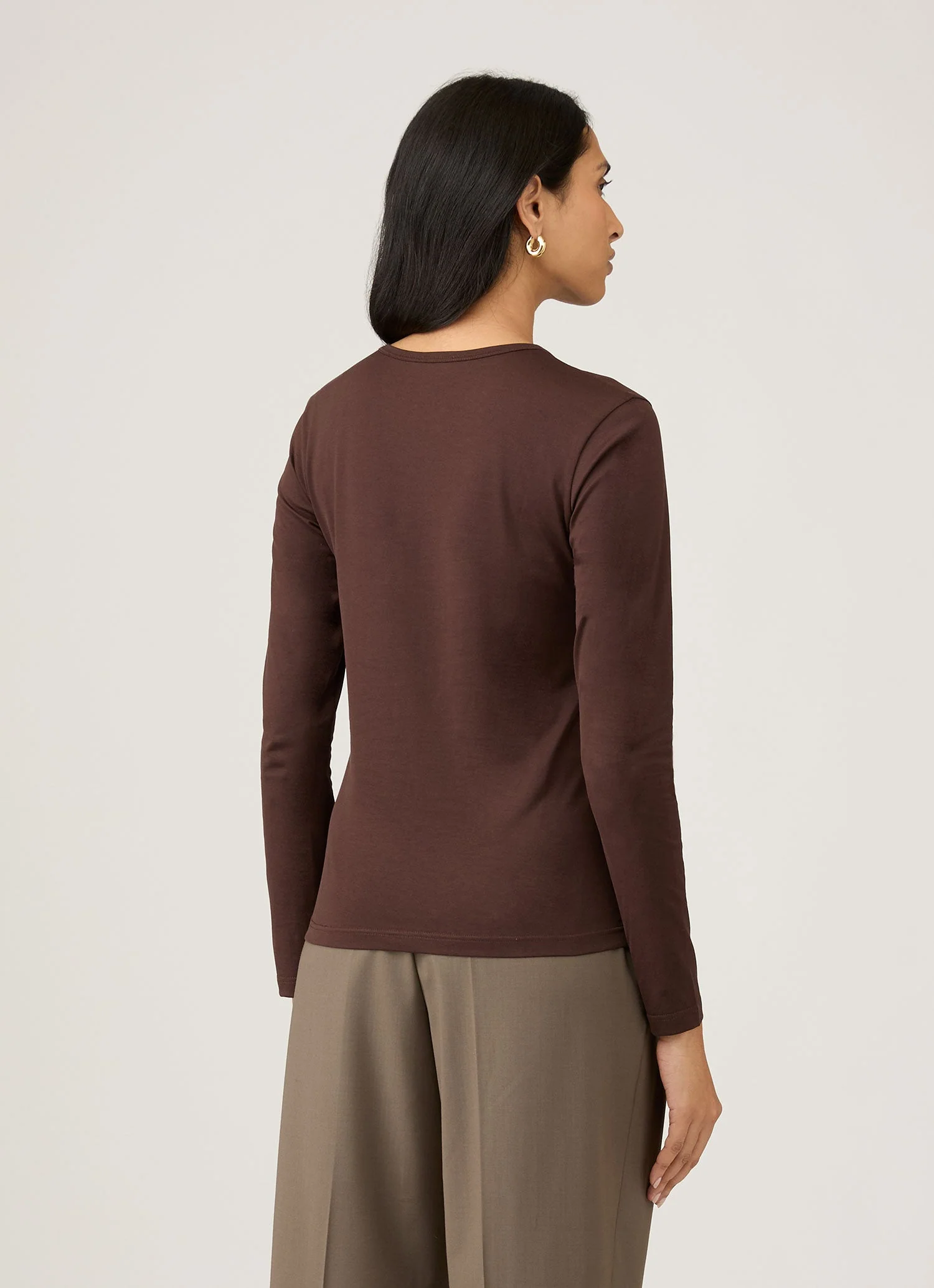 Women's Long Sleeve Classic T-shirt in Truffle - Image 3