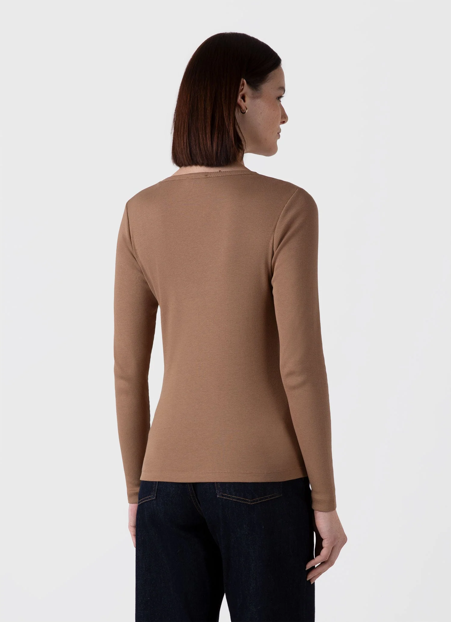 Women's Long Sleeve Ribbed T-shirt in Almond - Image 3