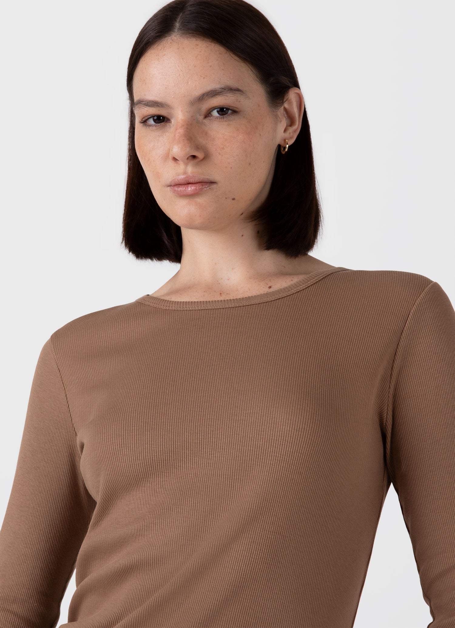 Women's Long Sleeve Ribbed T-shirt in Almond - Image 4