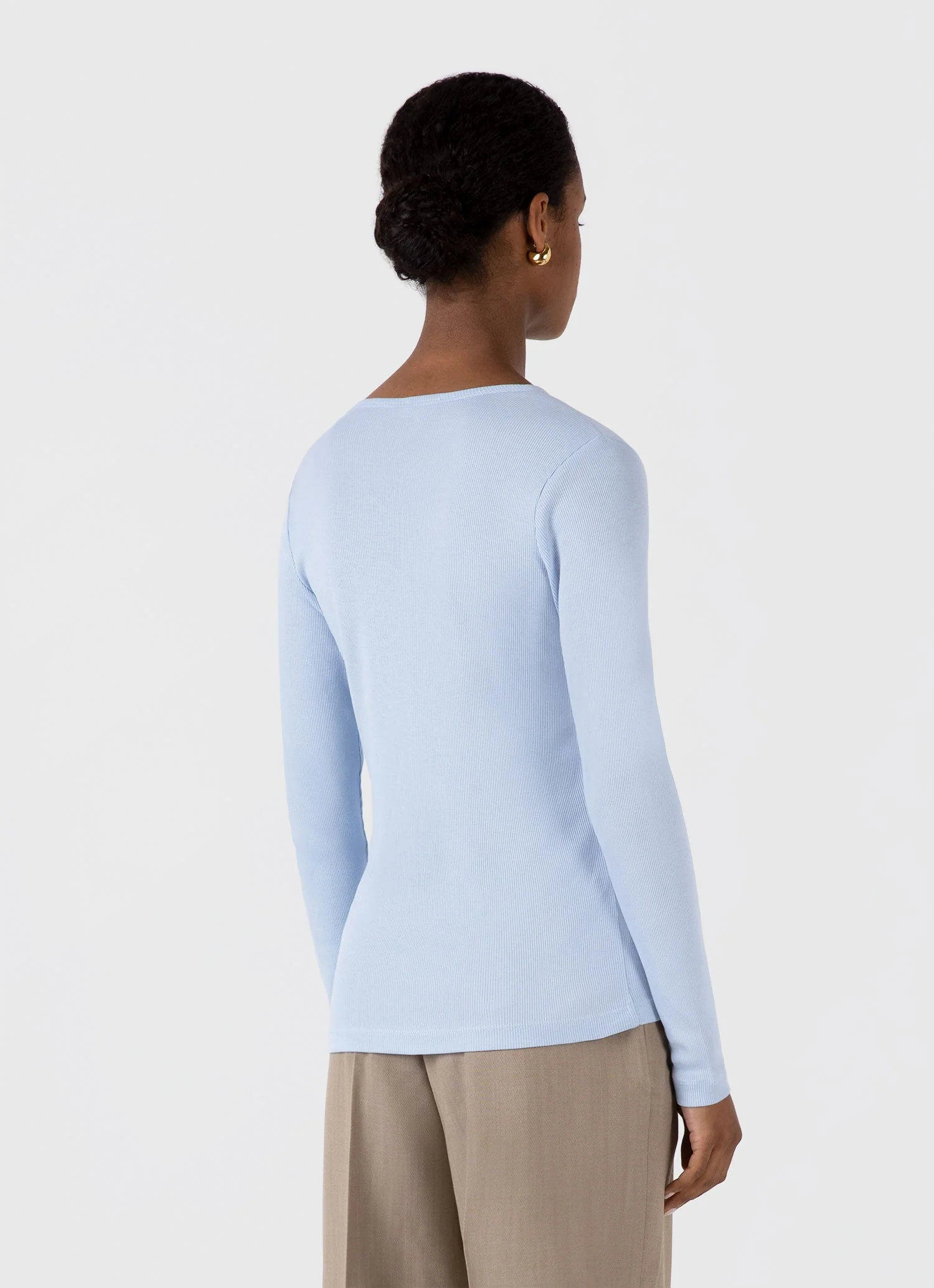 Women's Long Sleeve Ribbed T-shirt in Blue Mist - Image 3