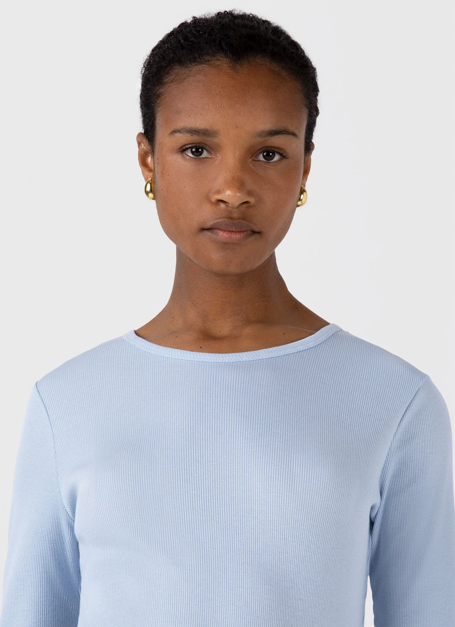 Women's Long Sleeve Ribbed T-shirt in Blue Mist - Image 4