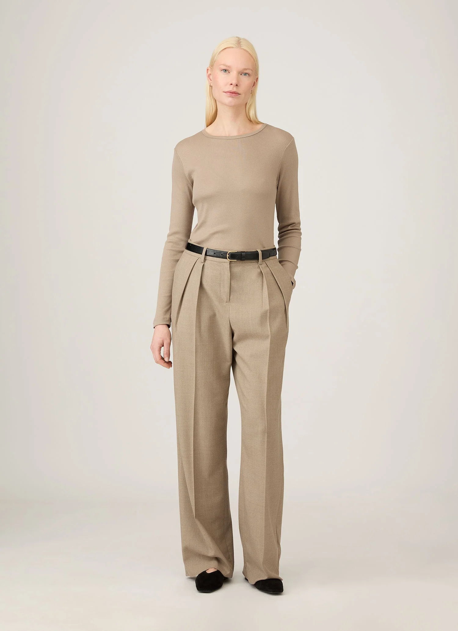 Women's Long Sleeve Ribbed T-shirt in Mink - Image 2