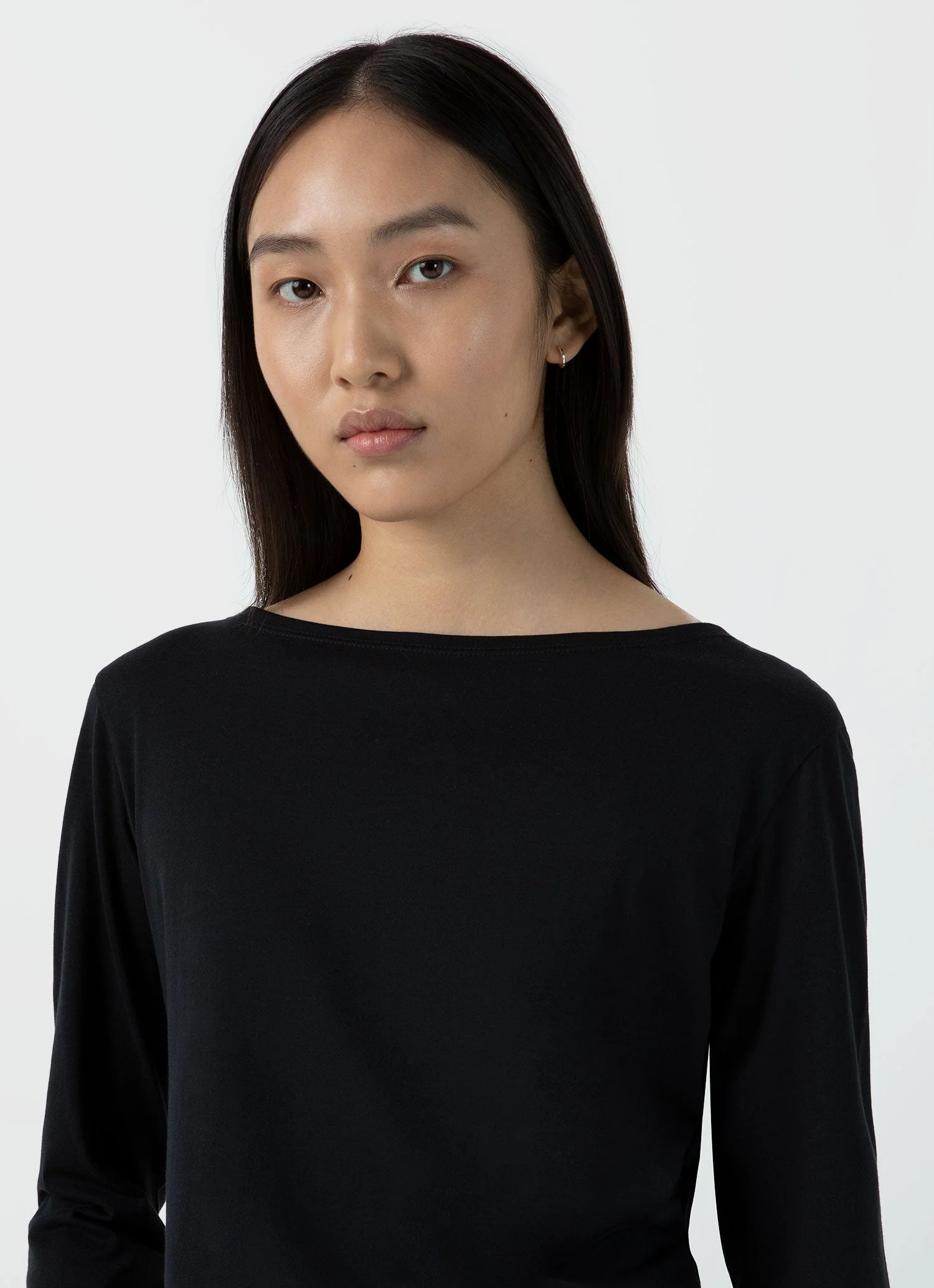 Women's Boat Neck T-shirt in Black - Image 3