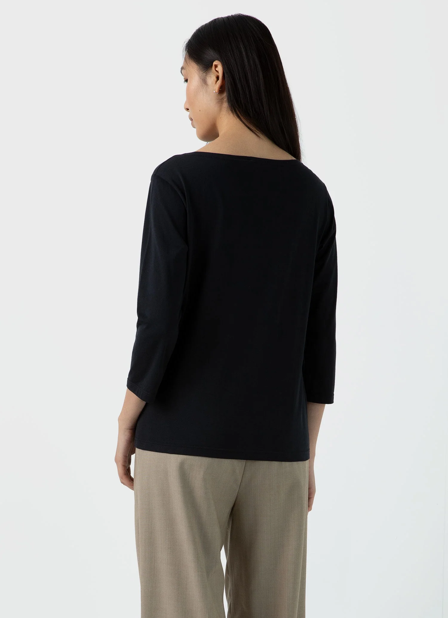 Women's Boat Neck T-shirt in Black - Image 4