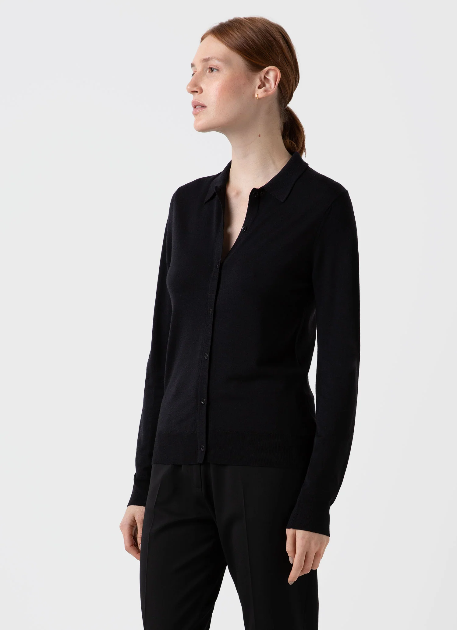 Women's Merino Silk Collar Cardigan in Black - Image 2