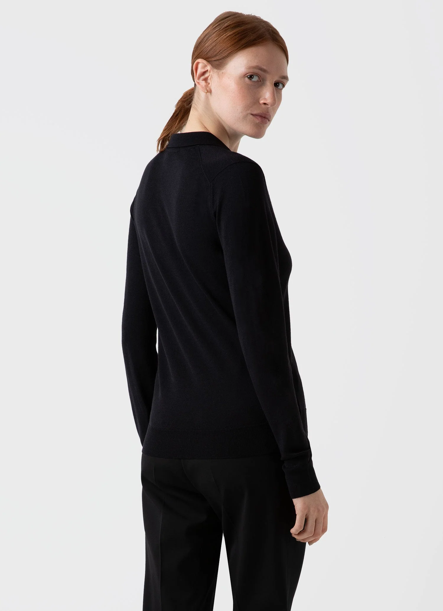 Women's Merino Silk Collar Cardigan in Black - Image 4