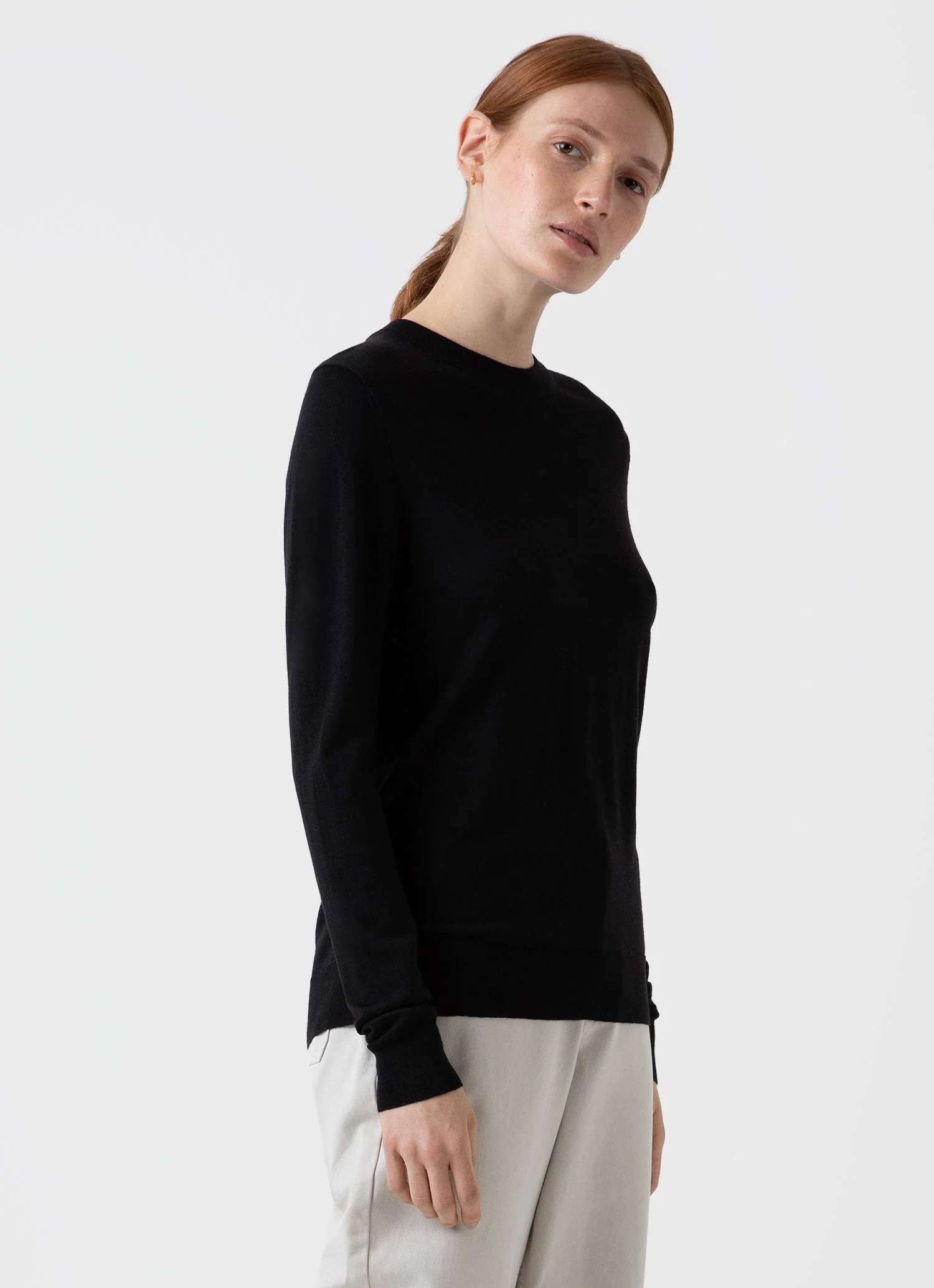 Women's Merino Silk Crew Neck jumper in Black - Image 2