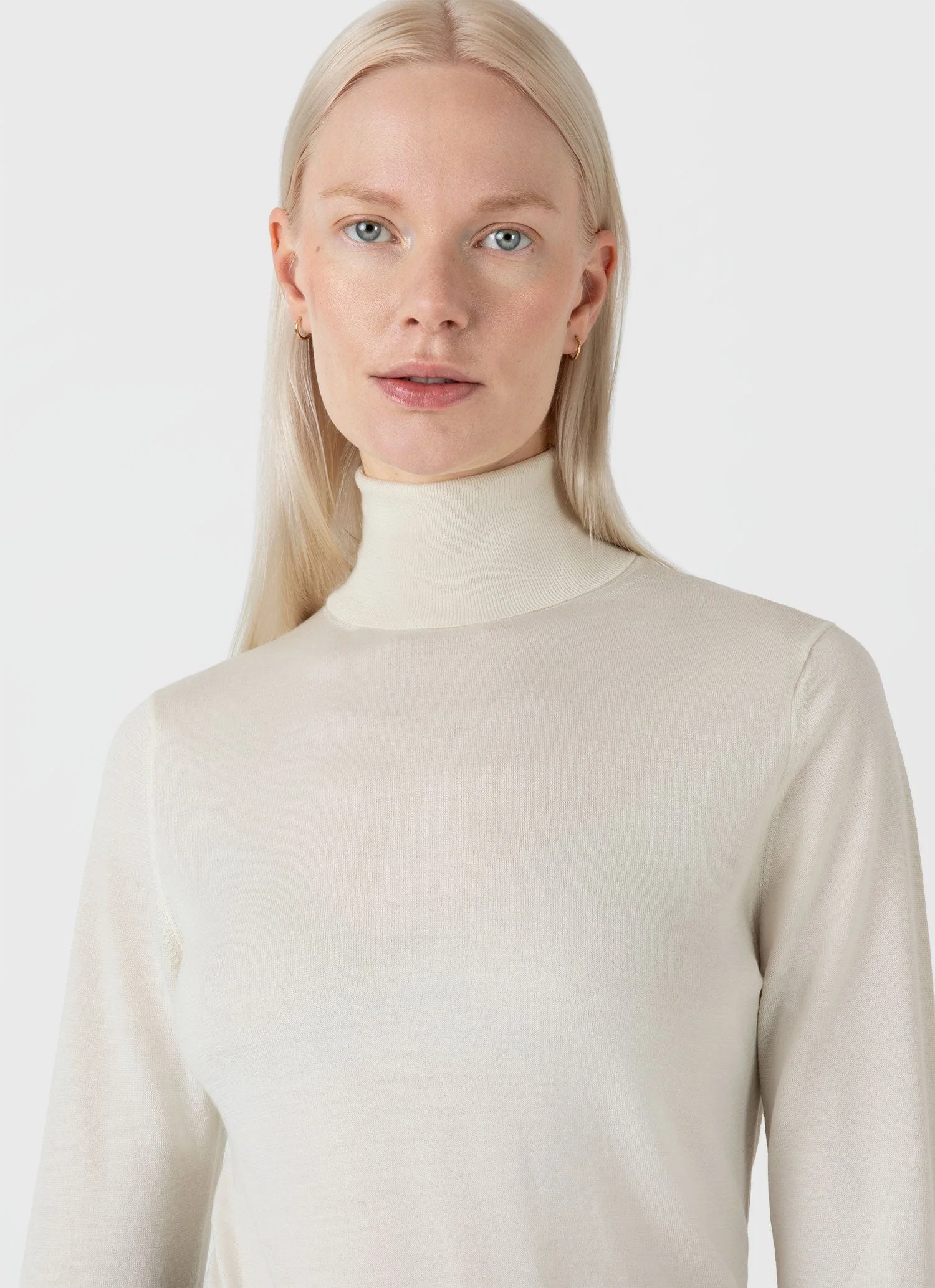 Women's Merino Silk Roll Neck Jumper in Ecru - Image 4