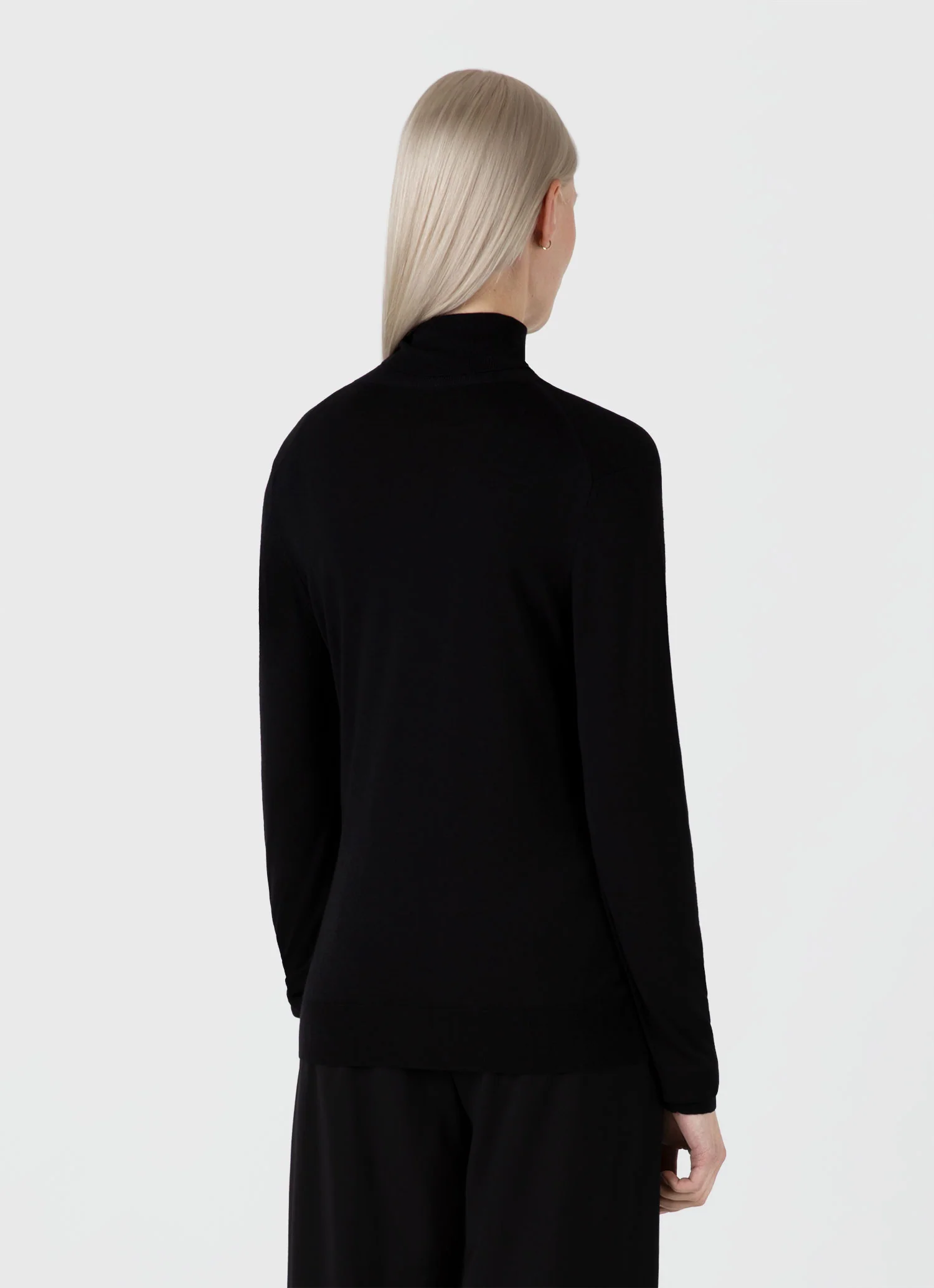 Women's Merino Silk Roll Neck Jumper in Black - Image 3