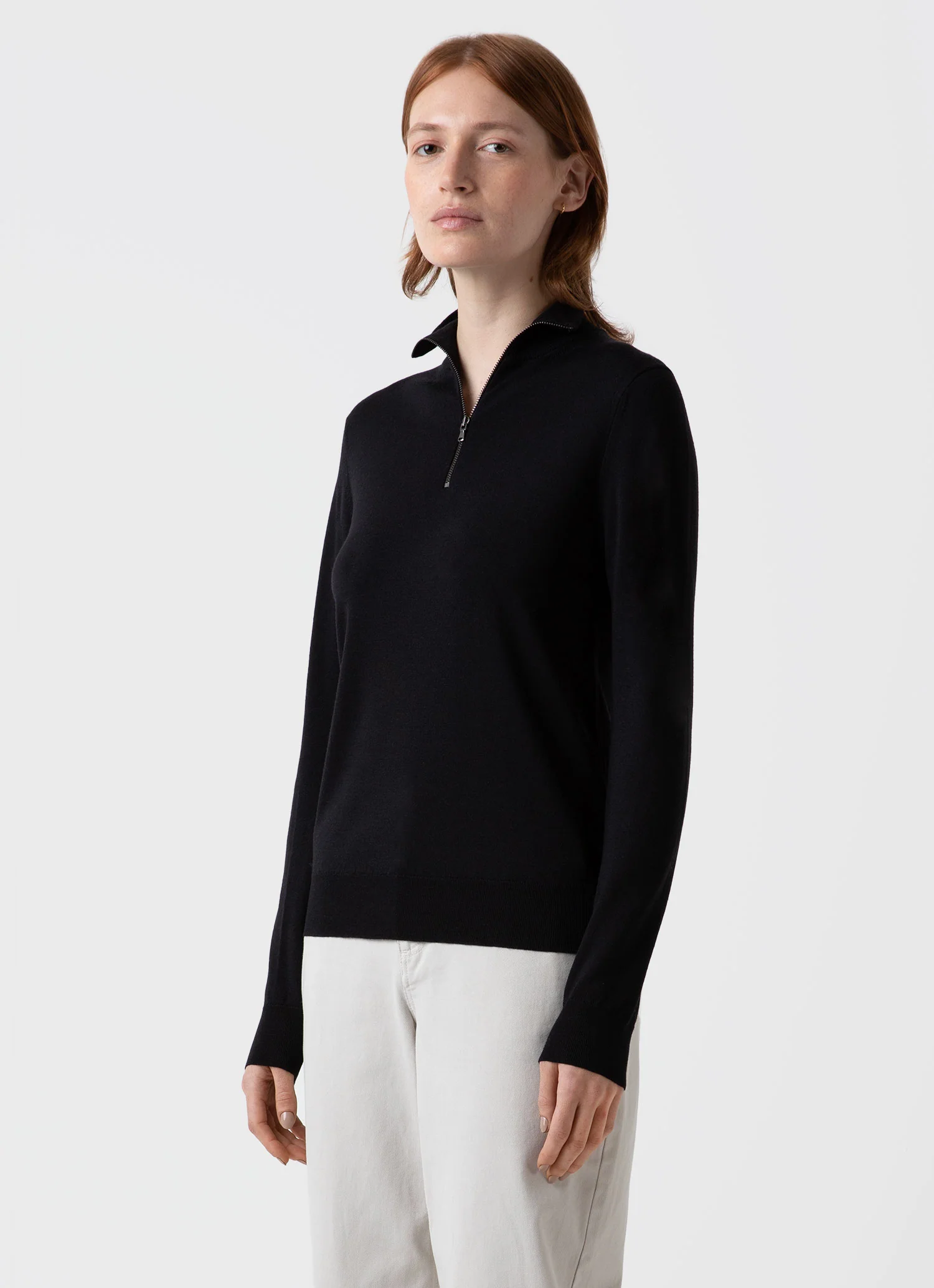 Women's Merino Silk Zip Neck Jumper in Black - Image 2