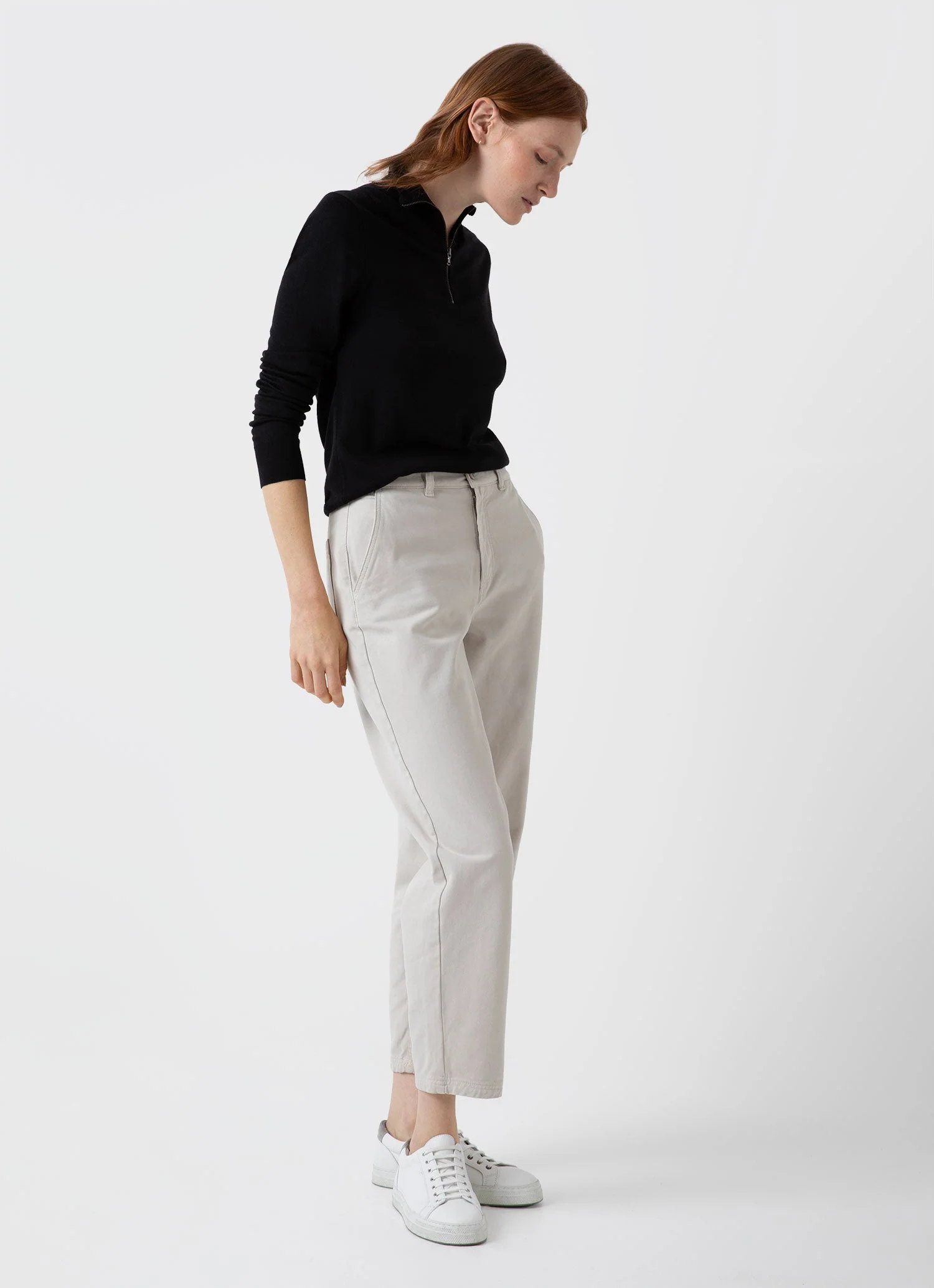 Women's Merino Silk Zip Neck Jumper in Black - Image 3