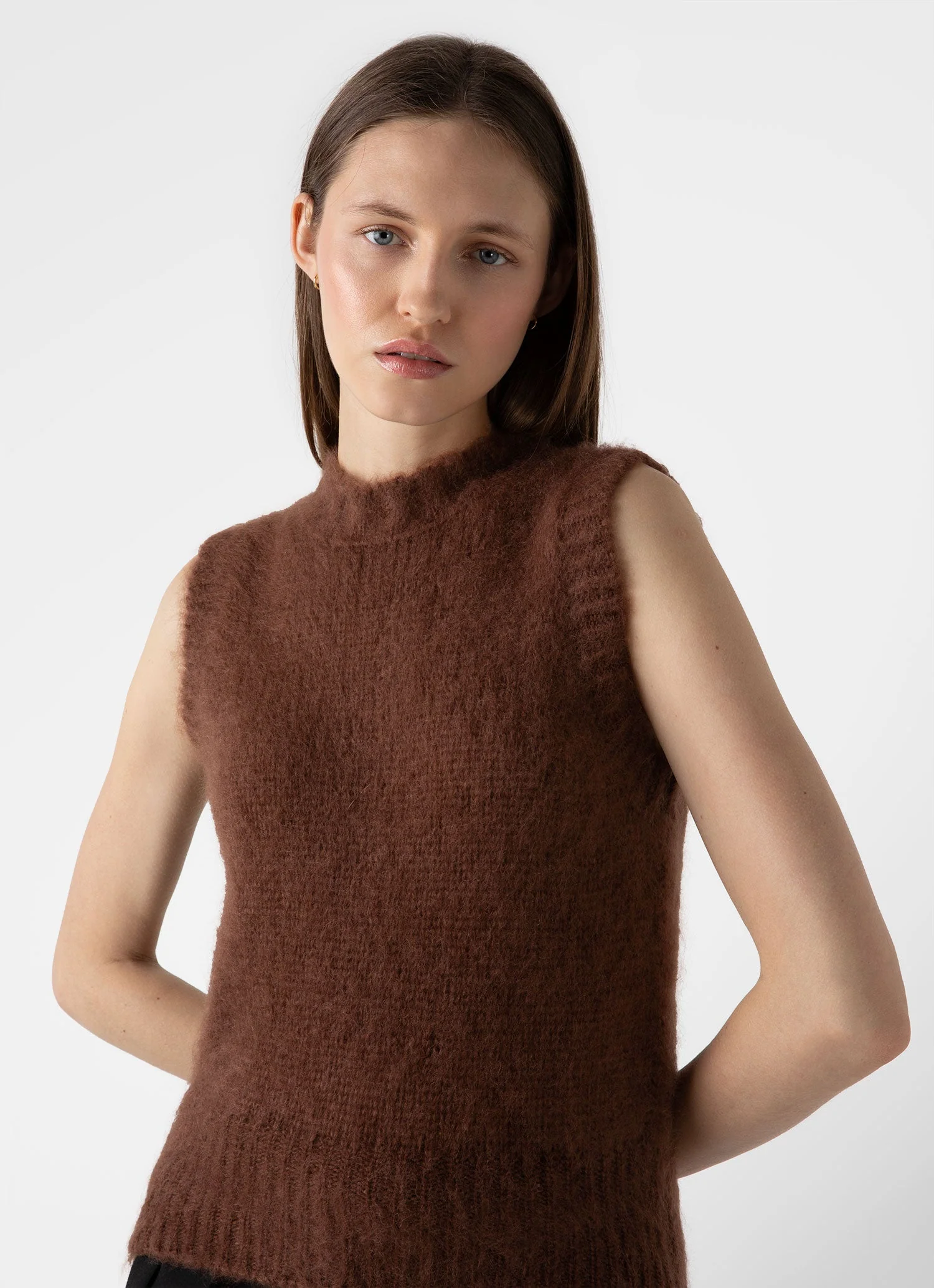 Women's Mohair Vest in Mid Camel - Image 3