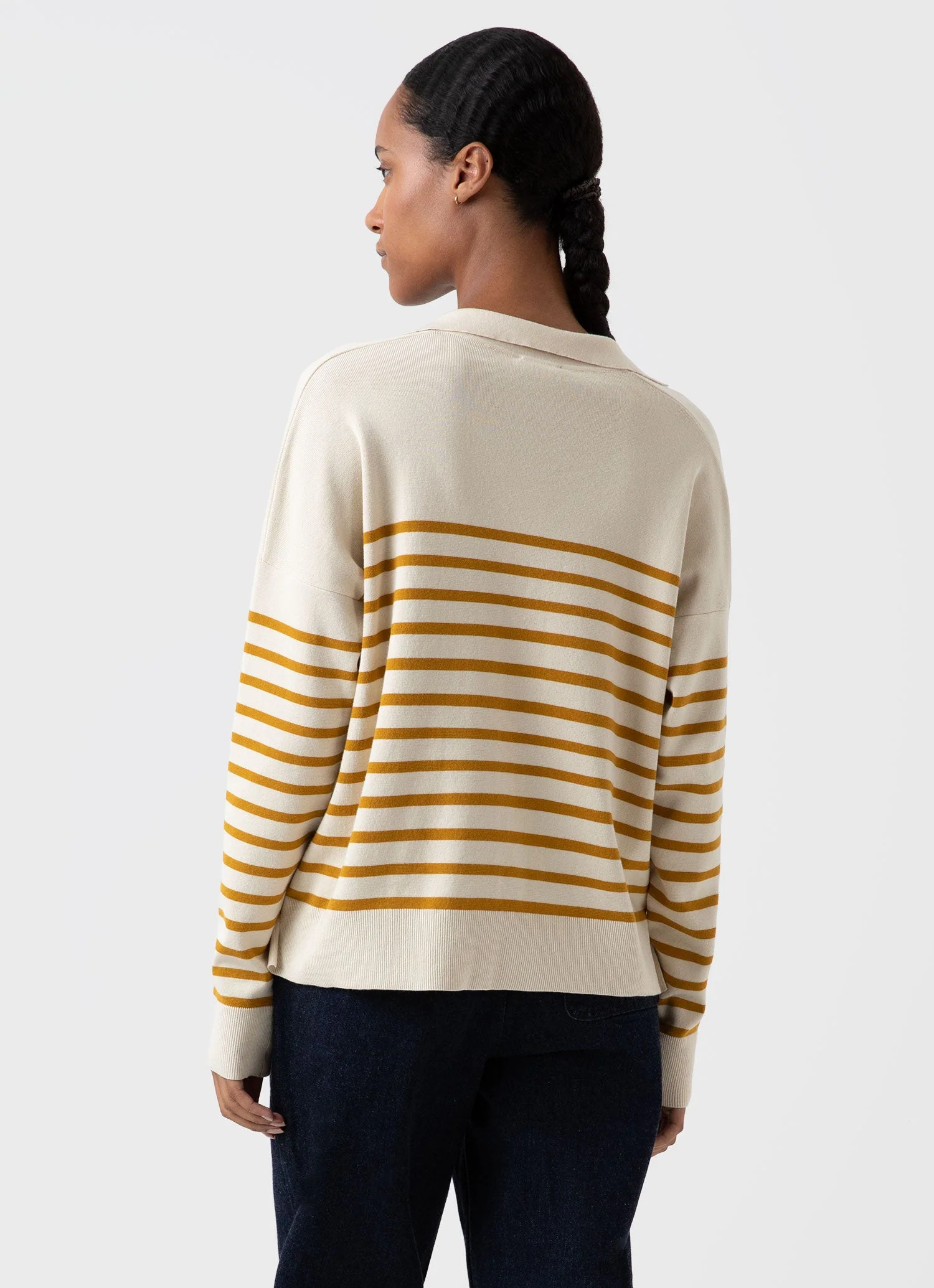 Women's Open Neck Jumper in Ecru/Cider Breton Stripe - Image 4