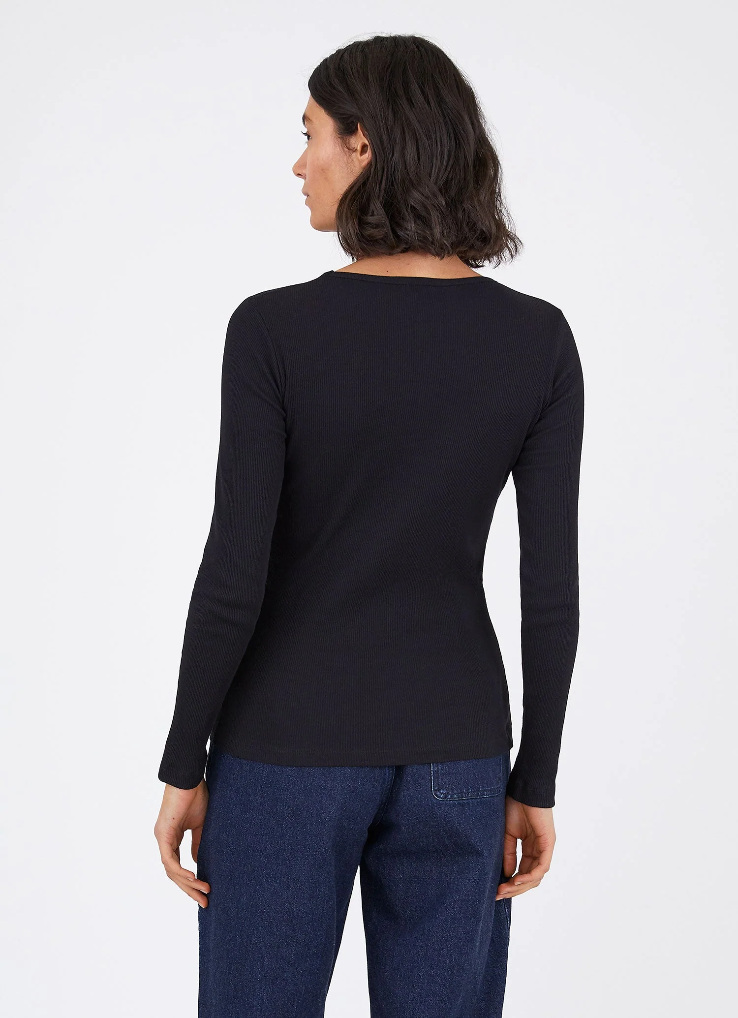 Women's Rib Long Sleeve T-shirt in Black - Image 2