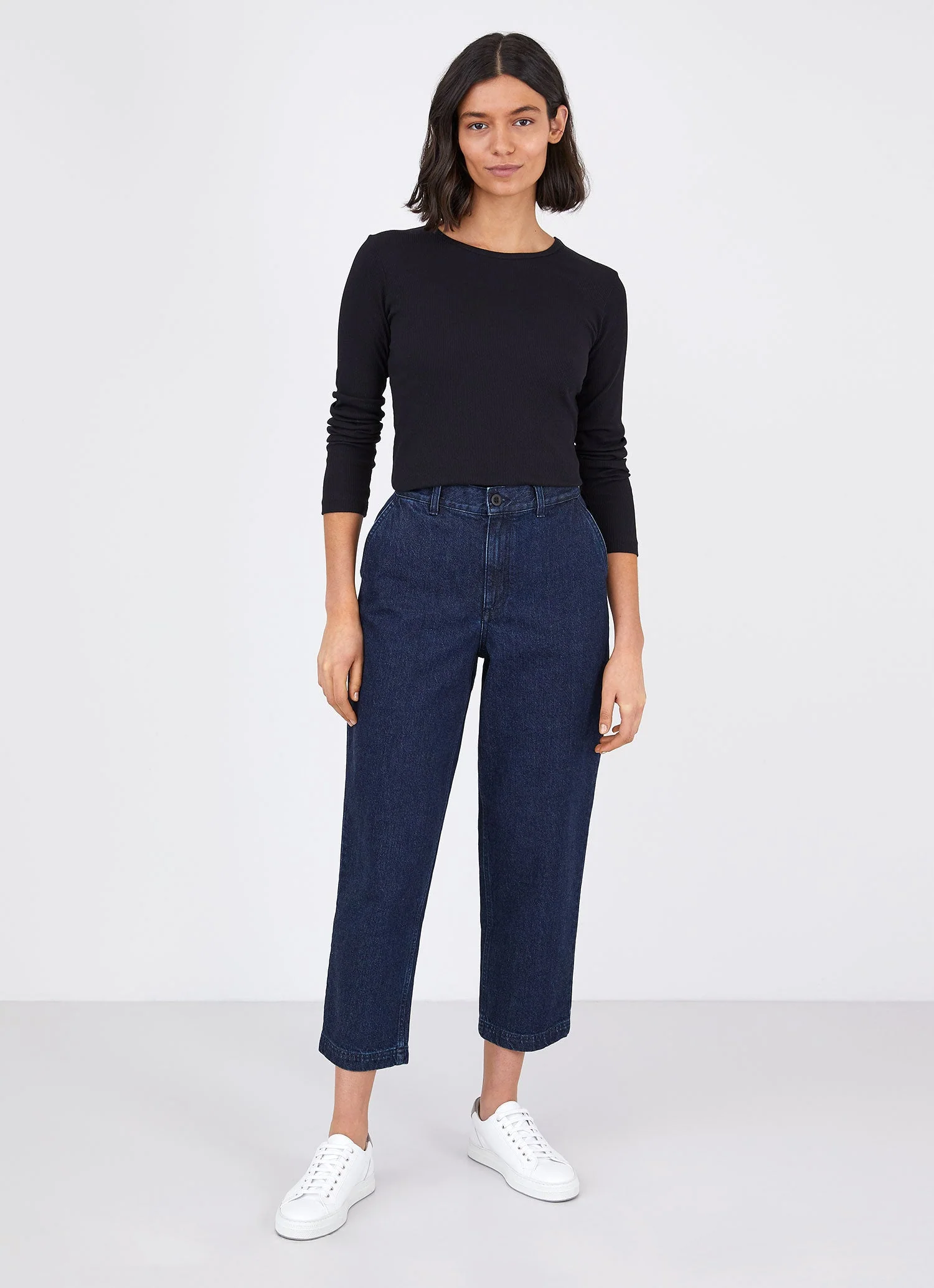 Women's Rib Long Sleeve T-shirt in Black - Image 3