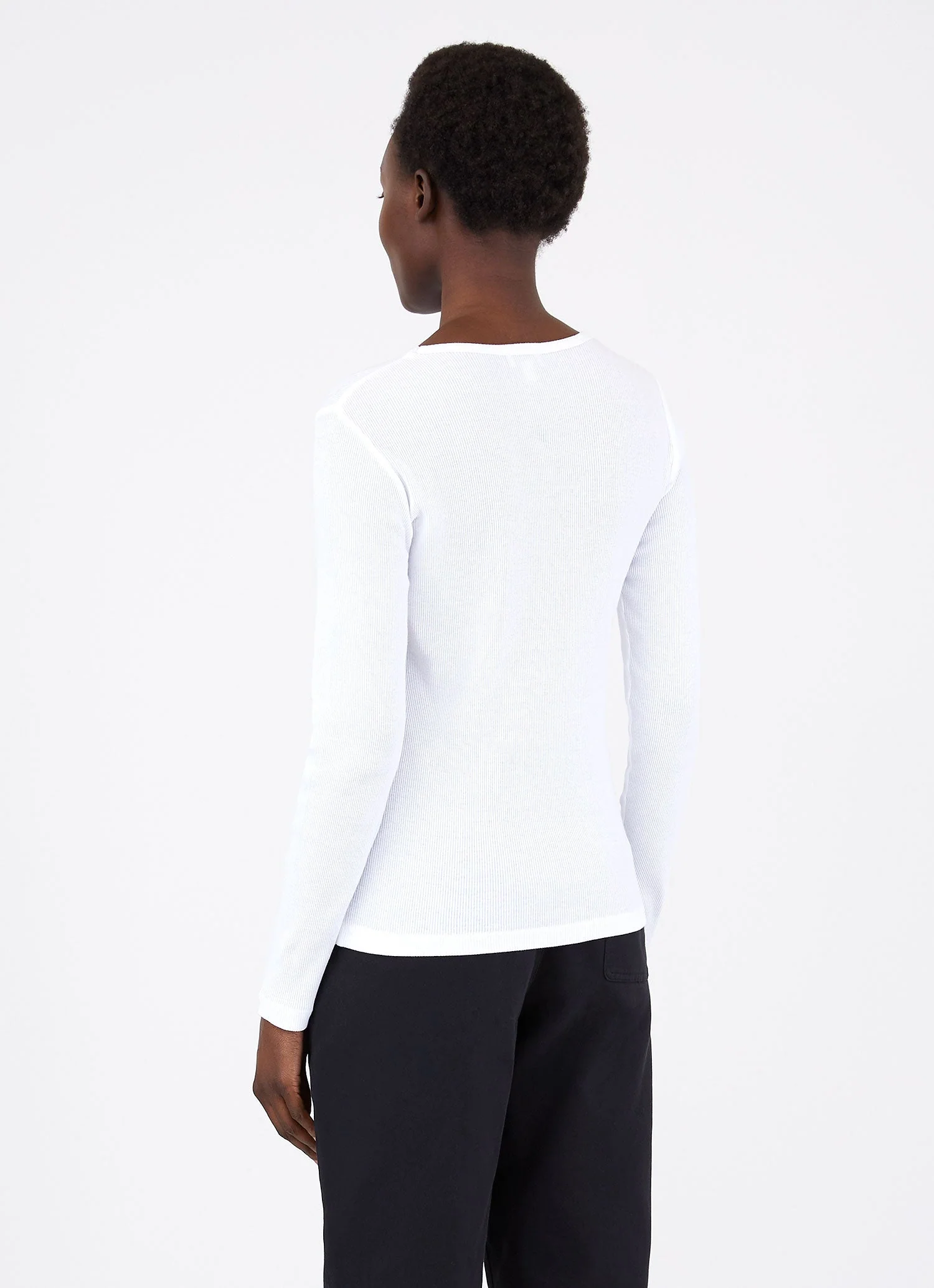 Women's Rib Long Sleeve T-shirt in White - Image 3
