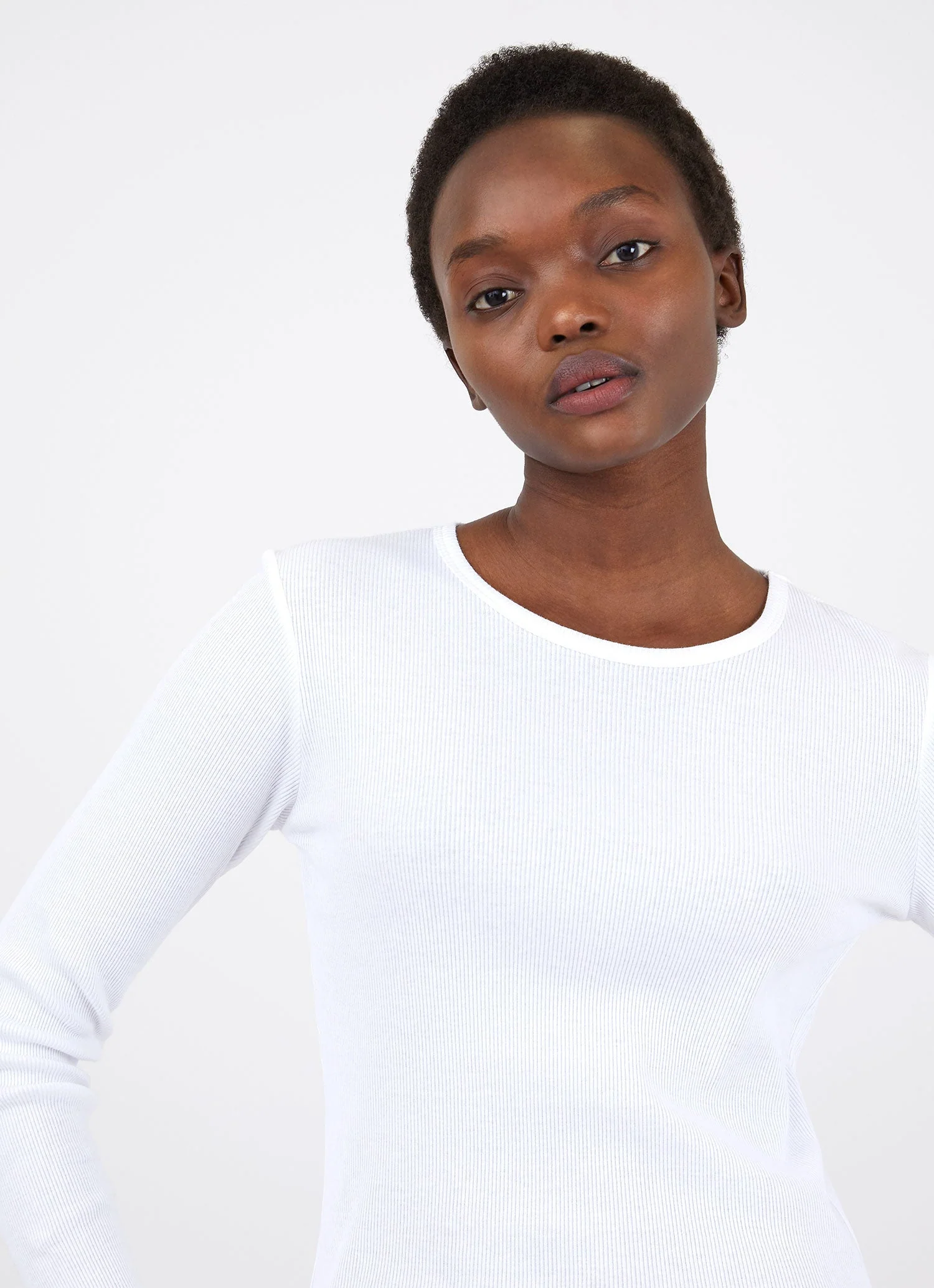 Women's Rib Long Sleeve T-shirt in White - Image 4