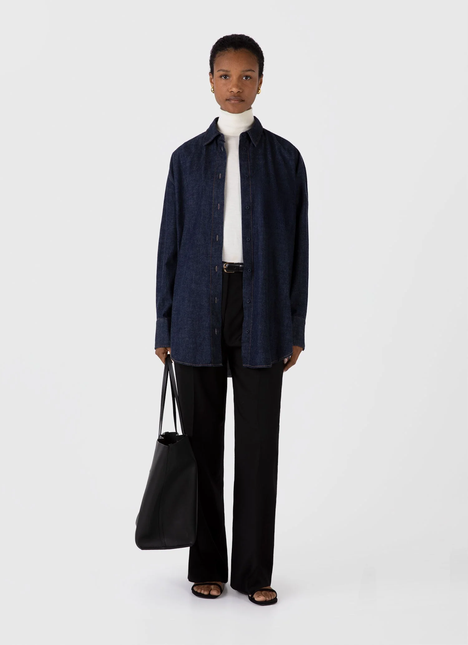 Women's Oversized Denim Shirt in Mid Wash Denim - Image 2