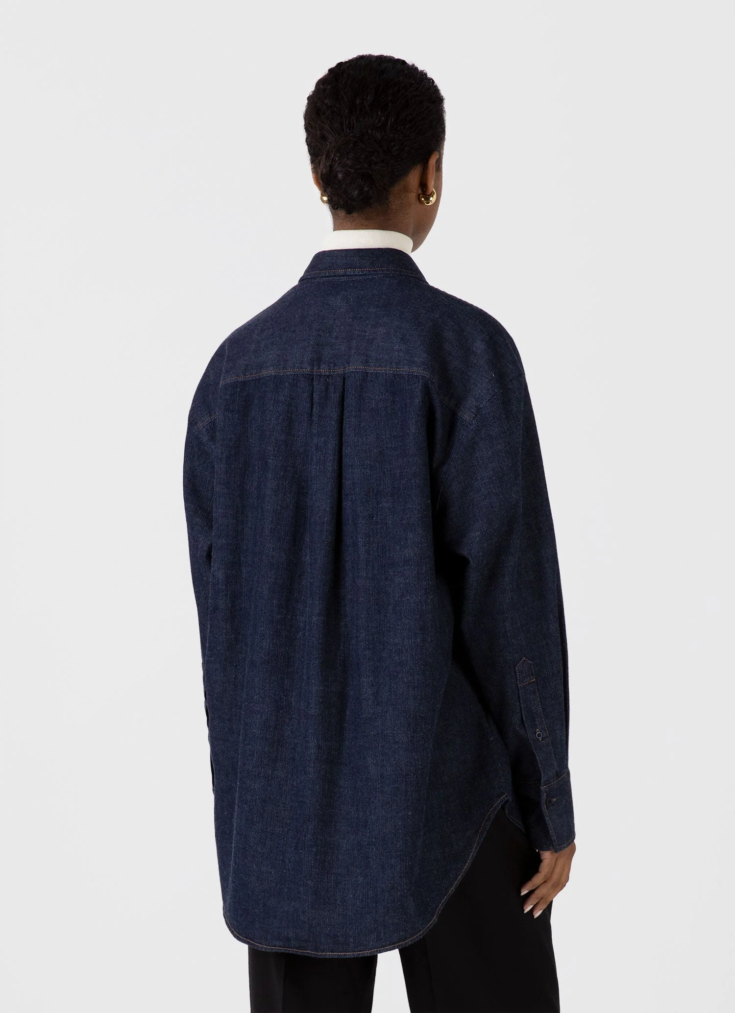 Women's Oversized Denim Shirt in Mid Wash Denim - Image 3