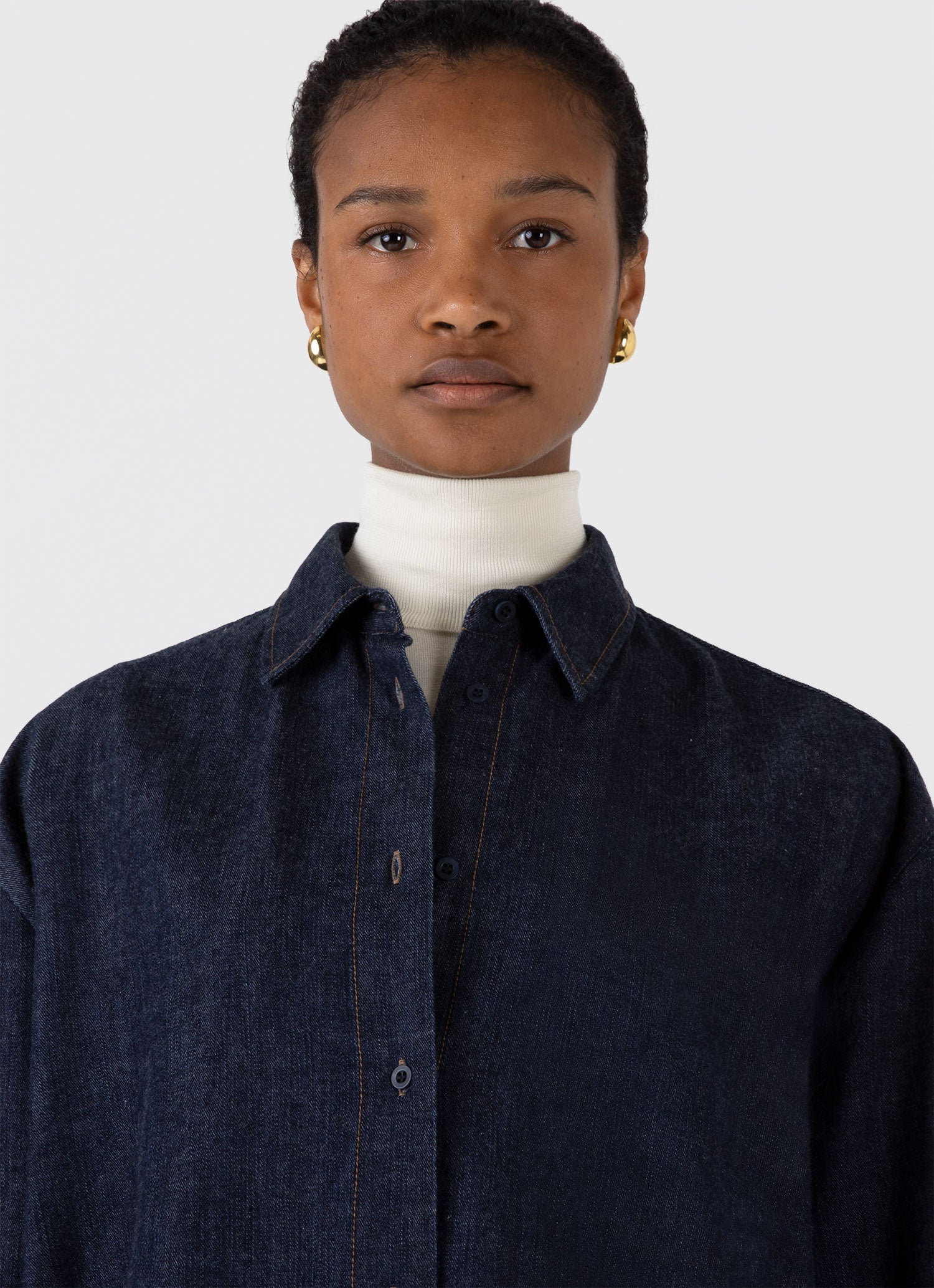 Women's Oversized Denim Shirt in Mid Wash Denim - Image 4