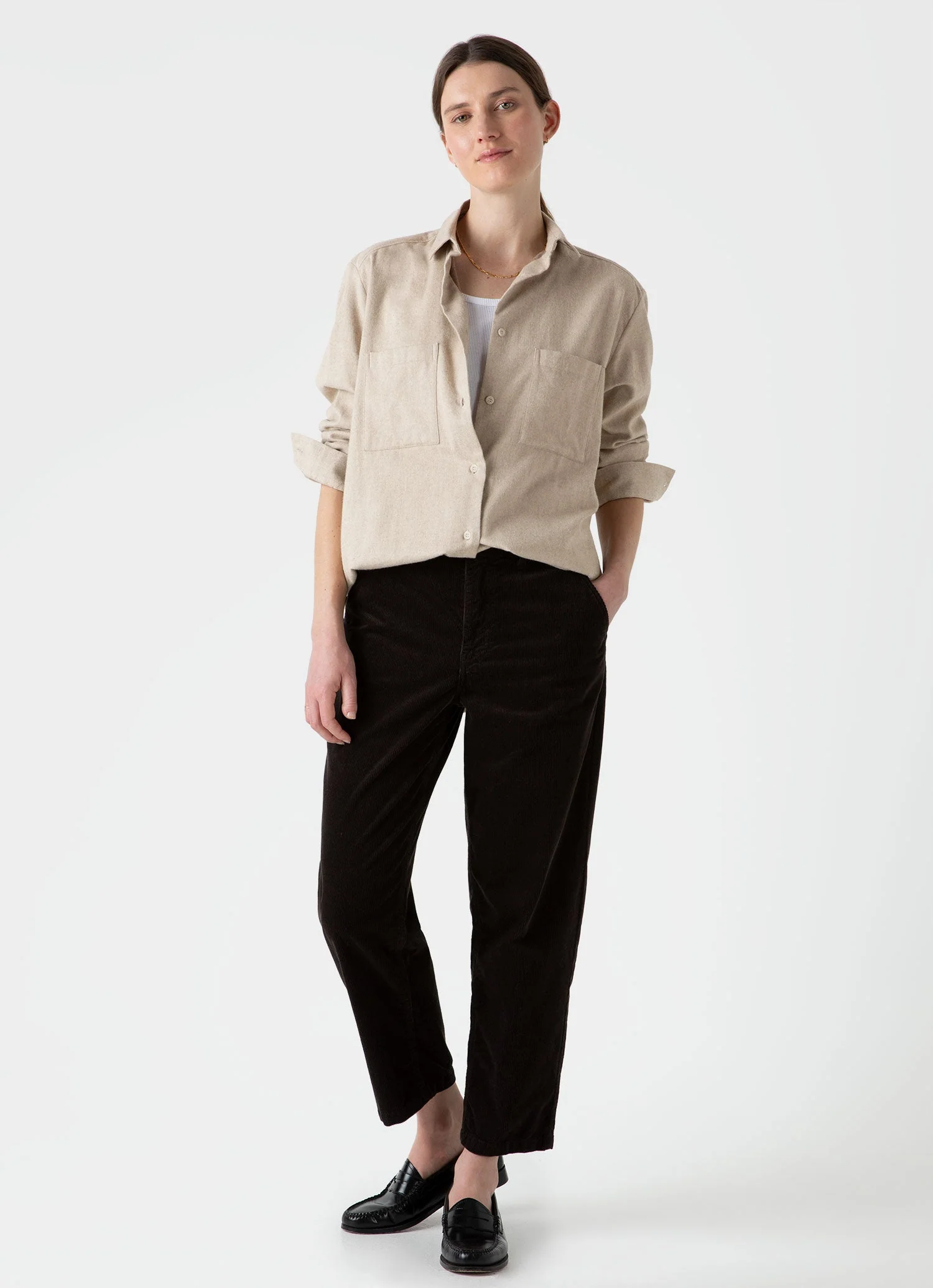 Women's Oversized Flannel Shirt in Oatmeal Melange - Image 2