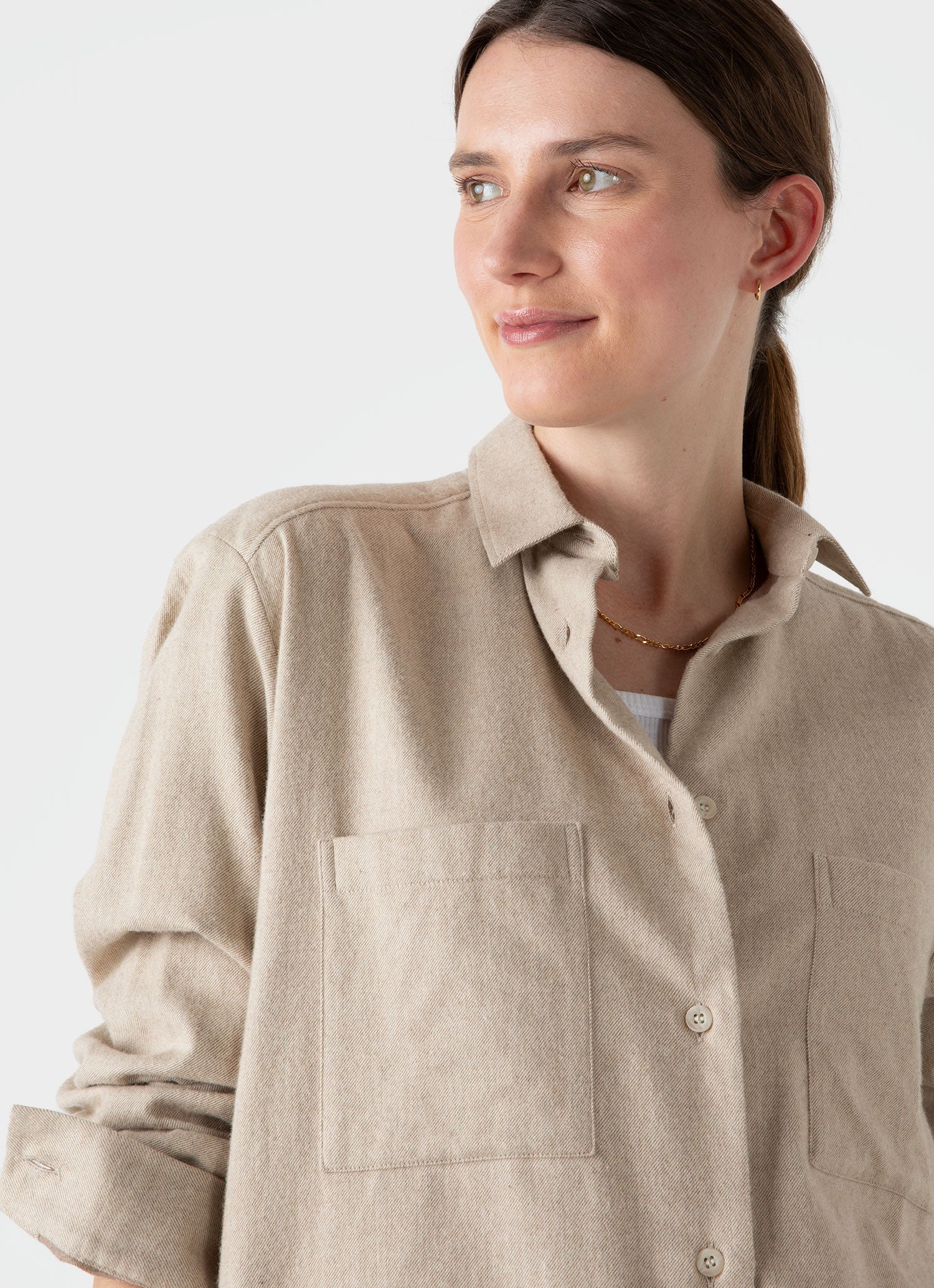 Women's Oversized Flannel Shirt in Oatmeal Melange - Image 3