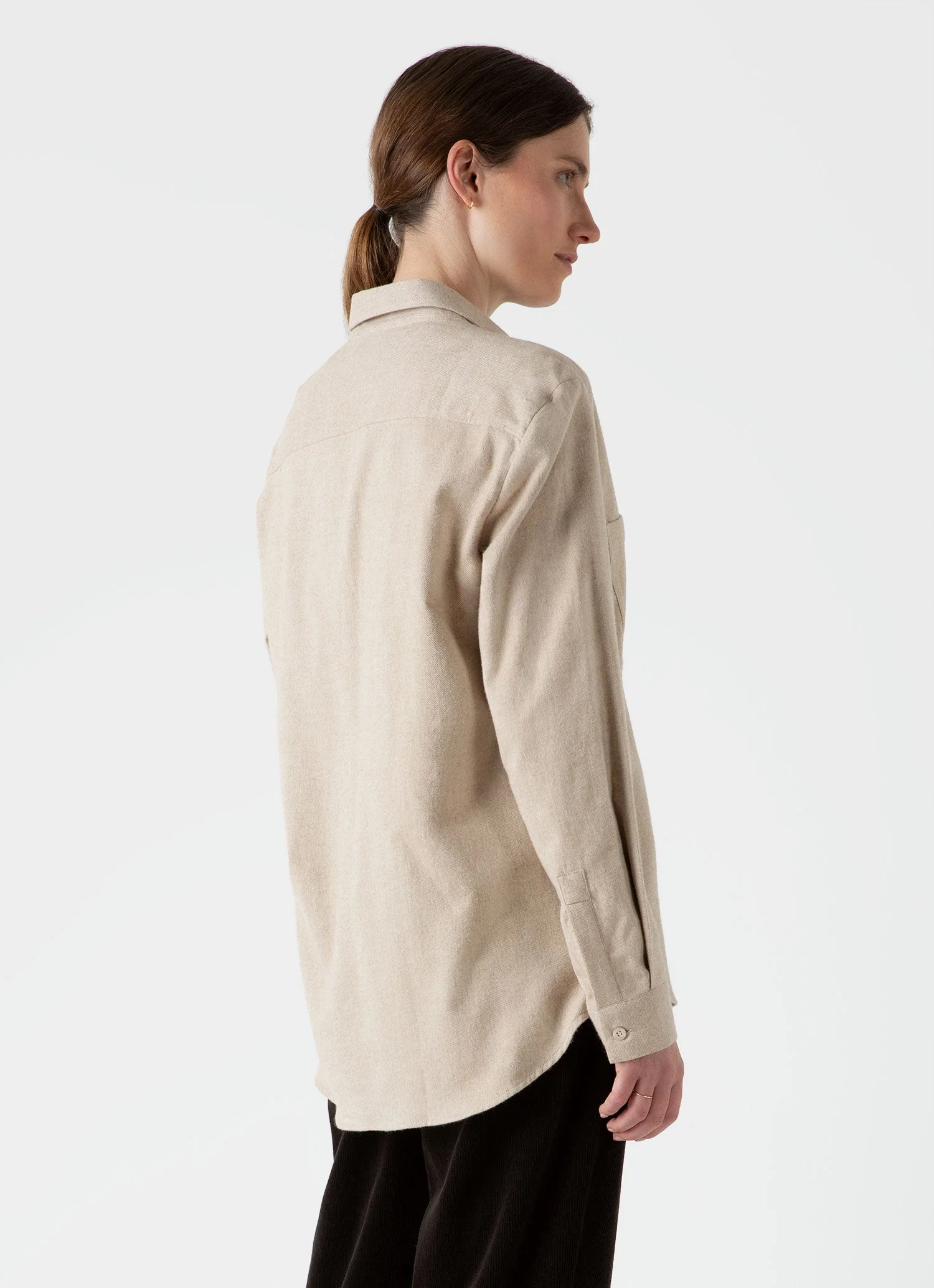 Women's Oversized Flannel Shirt in Oatmeal Melange - Image 4