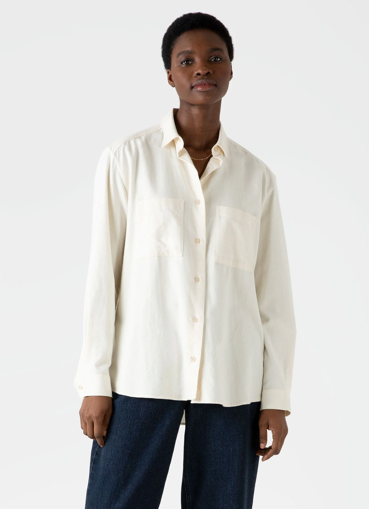 Women's Oversized Flannel Shirt in Ecru - Image 3
