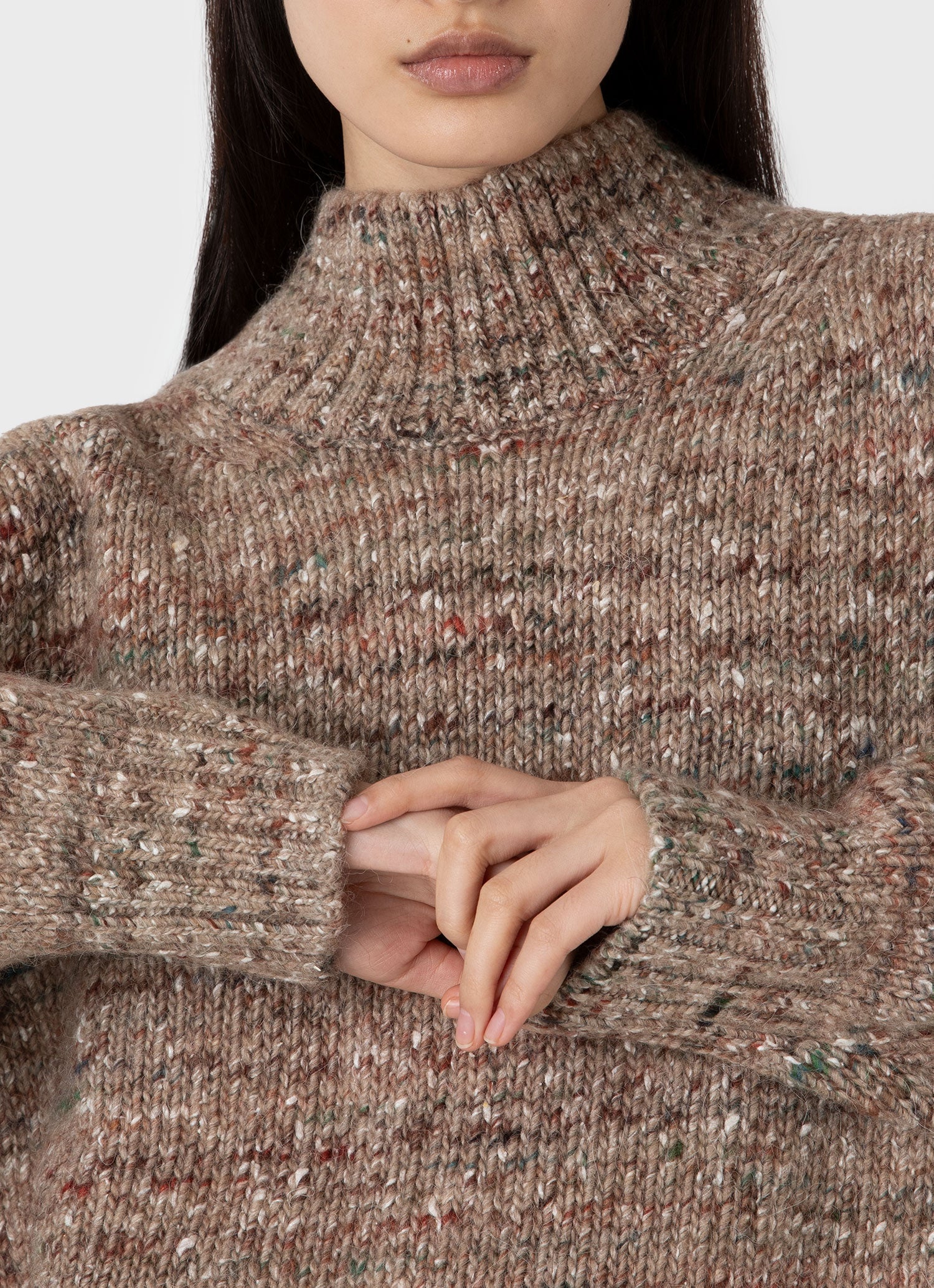 Women's Oversized Textured Jumper in Camel Donegal - Image 4