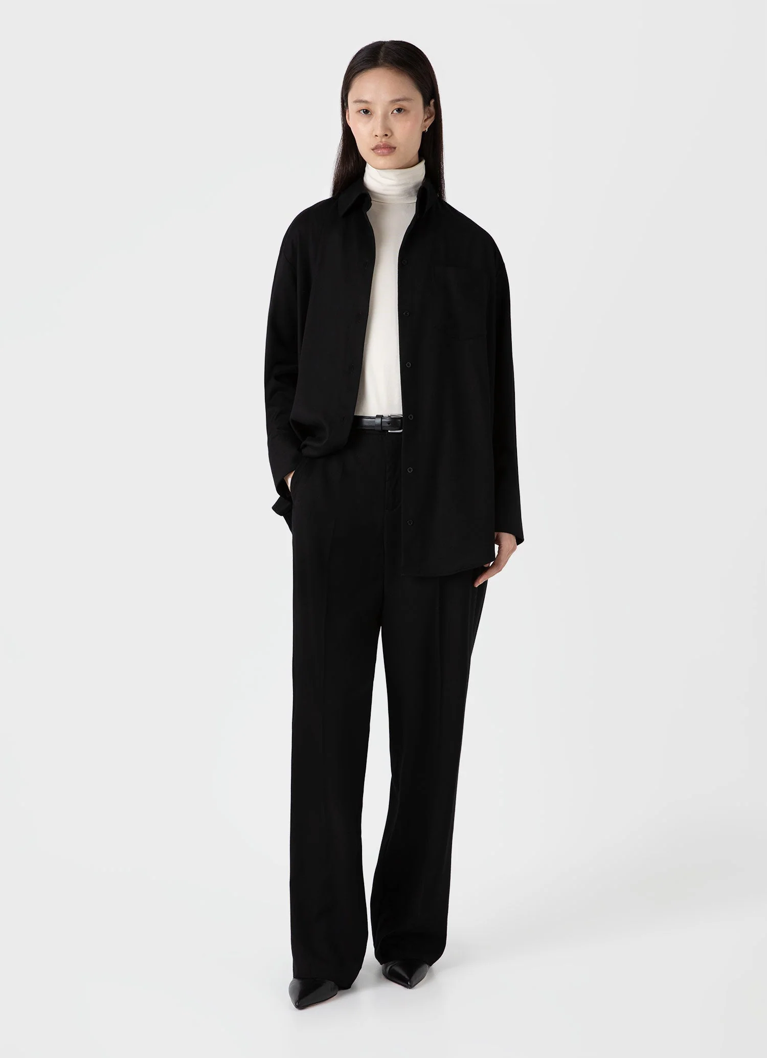 Women's Oversized Wool Flannel Shirt in Black - Image 2
