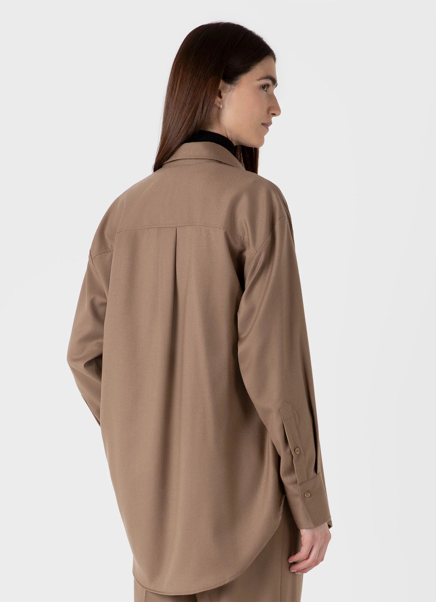 Women's Oversized Wool Flannel Shirt in Light Camel - Image 3
