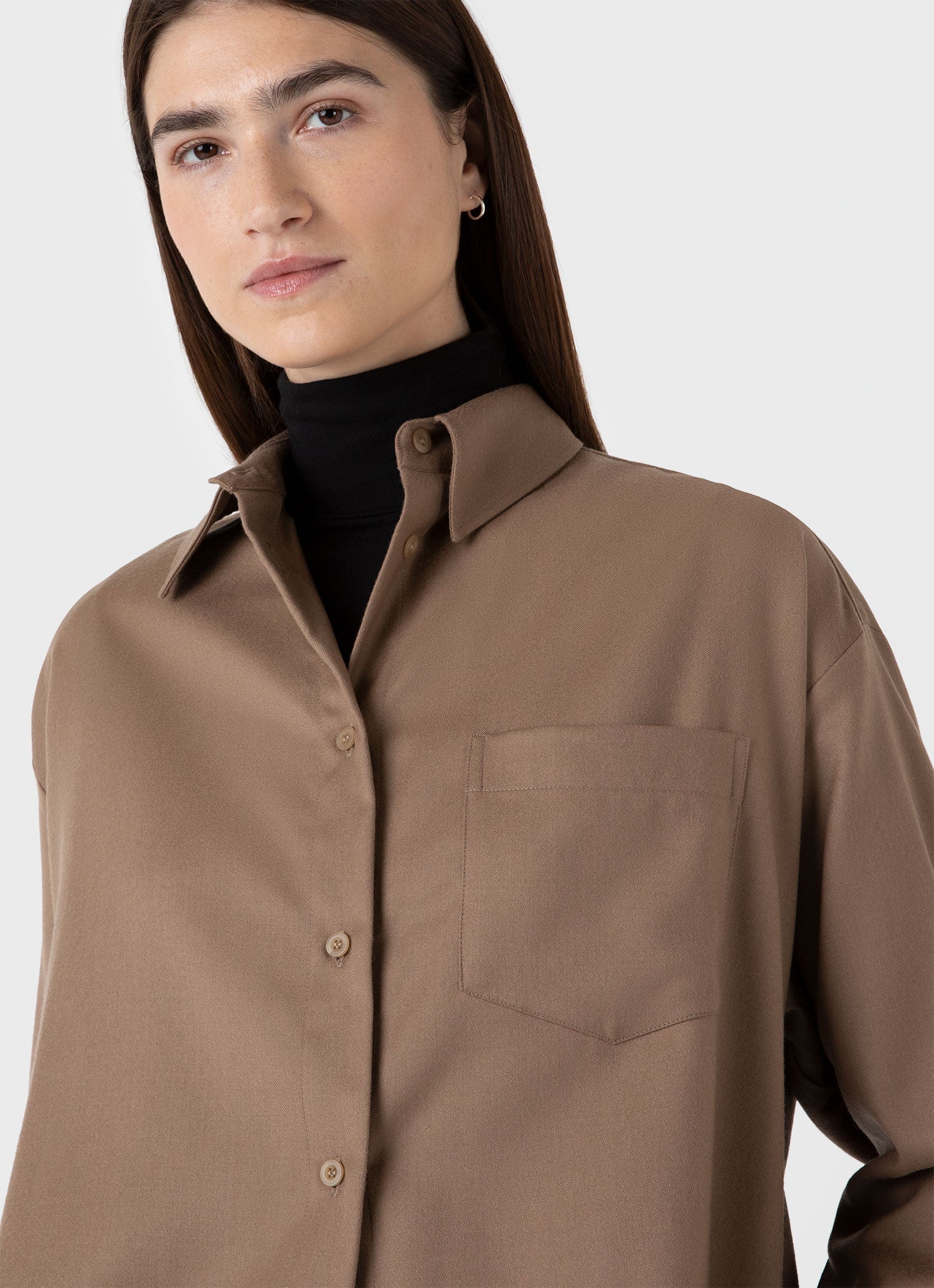 Women's Oversized Wool Flannel Shirt in Light Camel - Image 4