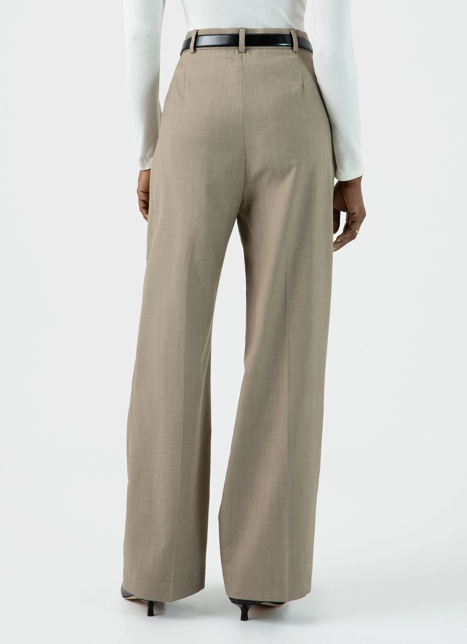Women's Pleated Wool Twill Trouser in Dark Stone - Image 3
