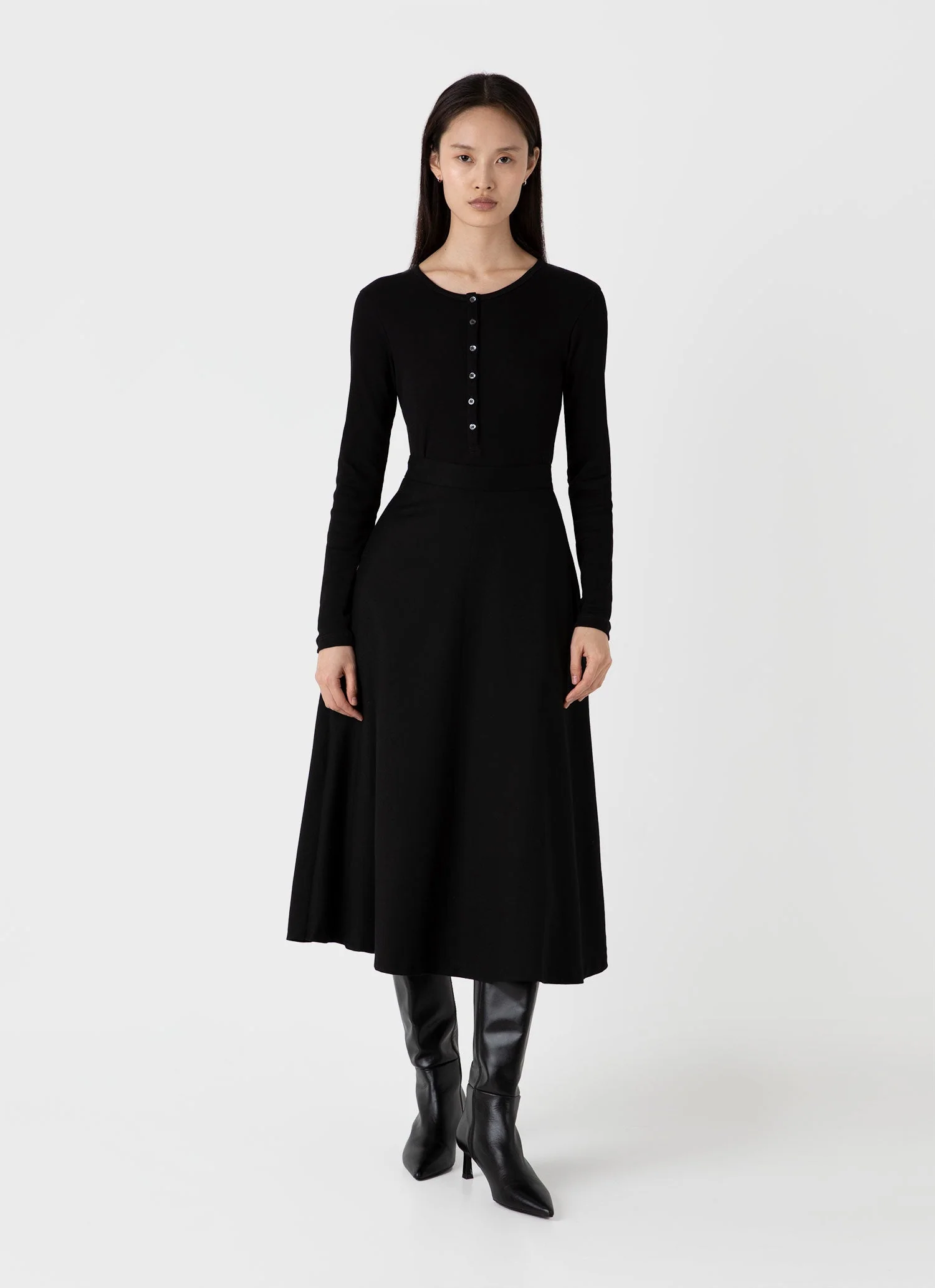 Women's Rib Henley in Black - Image 2