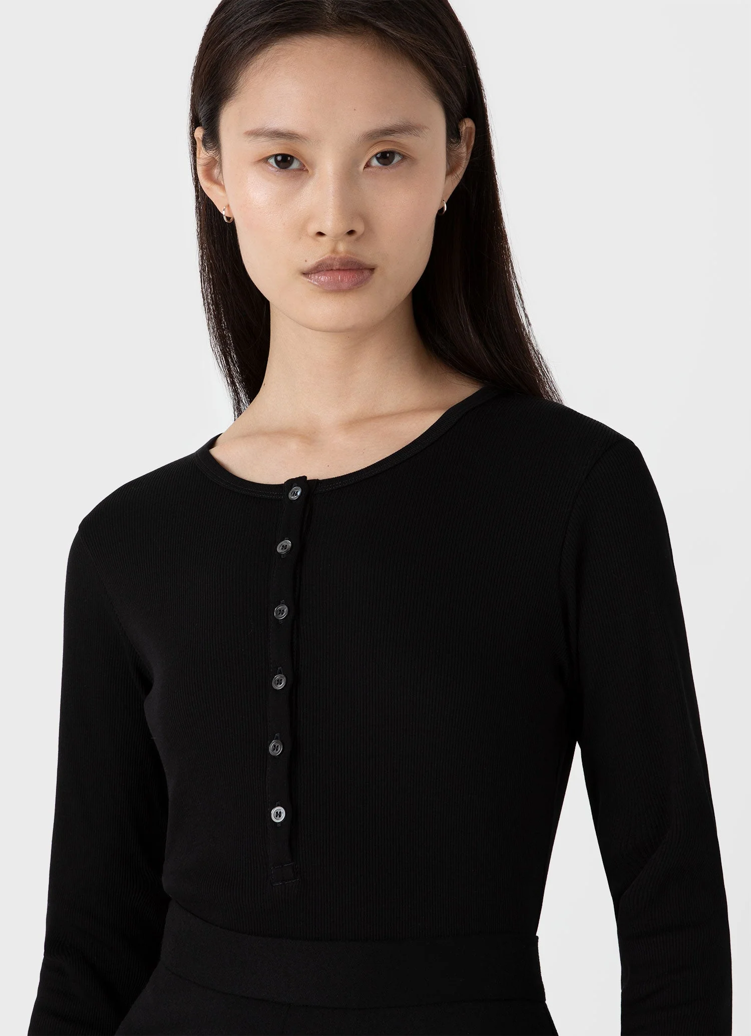 Women's Rib Henley in Black - Image 4