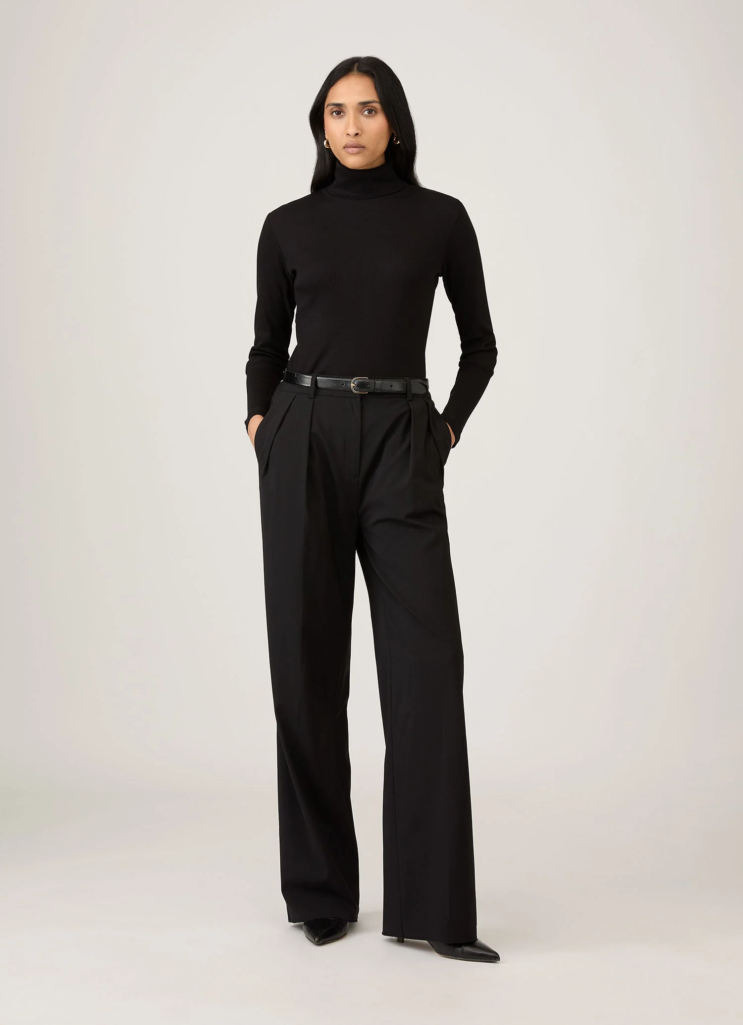 Women's Ribbbed Roll Neck in Black - Image 2